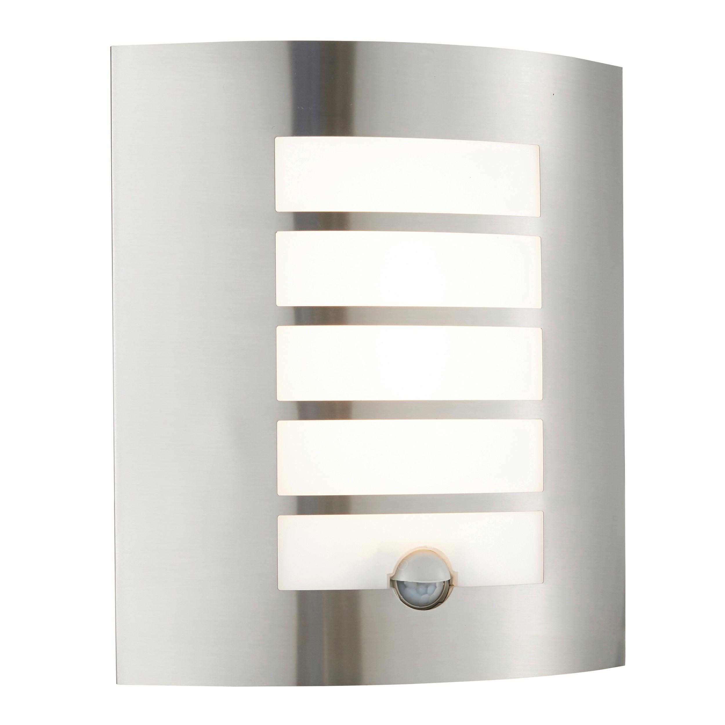 bianco led silver pir sensor outdoor wall ip44 7wby saxby lighting