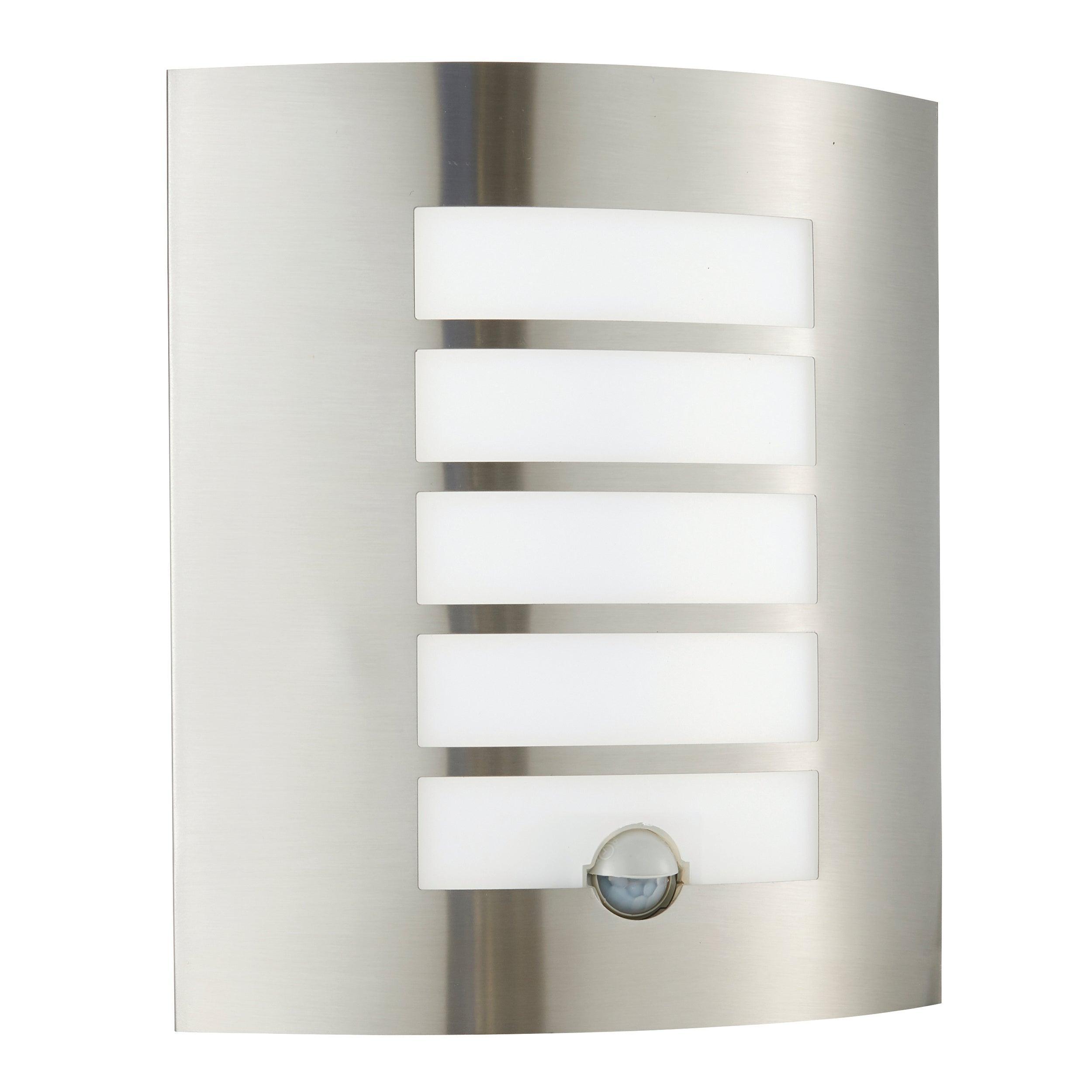 bianco led silver pir sensor outdoor wall ip44 7wby Saxby Lighting, close up image