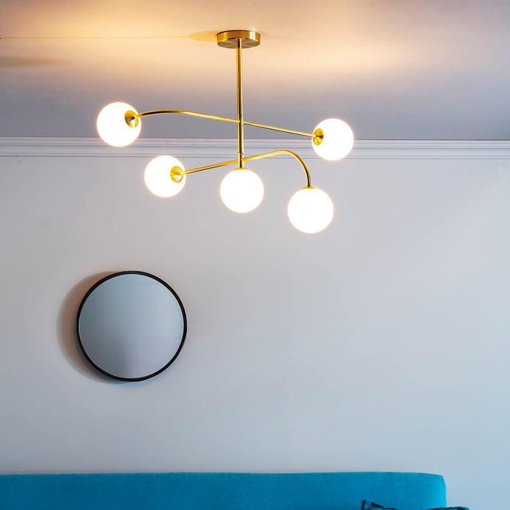 Endon Otto 5 Light Brass Finish Semi Flush Ceiling Light Hallway close up