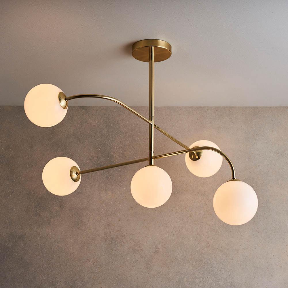 Endon Otto 5 Light Brass Finish Semi Flush Ceiling Light Living room close up