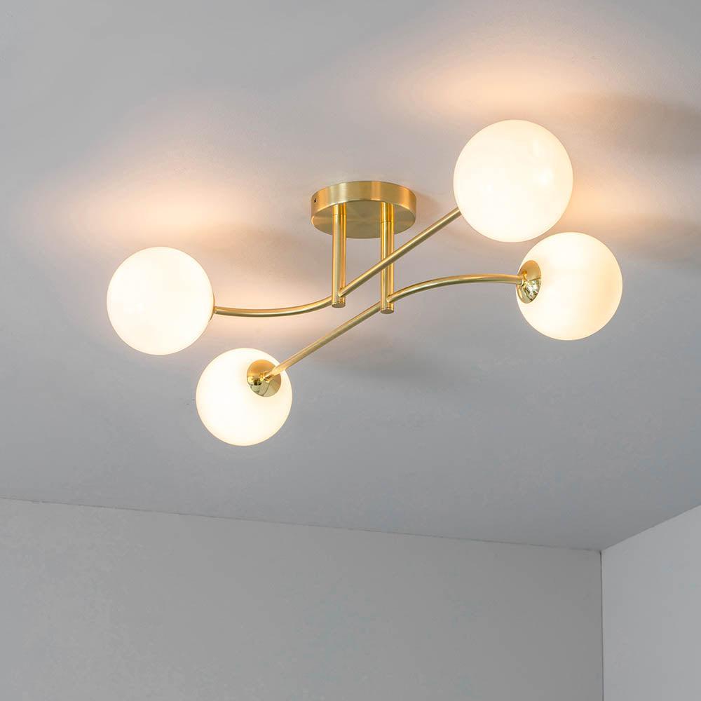 Endon Otto 4 Light Semi Flush Brushed Brass Ceiling Light Hallway close up