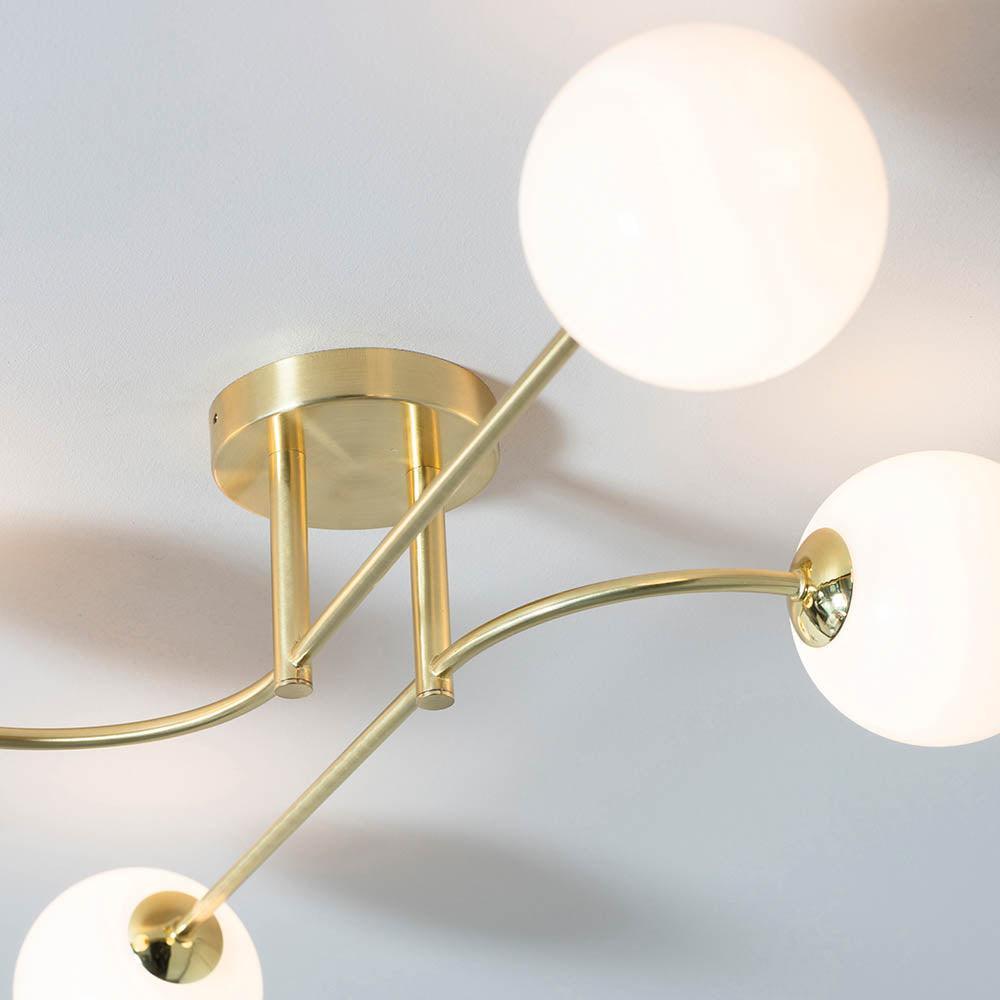 Endon Otto 4 Light Semi Flush Brushed Brass Ceiling Light Living room wide shot