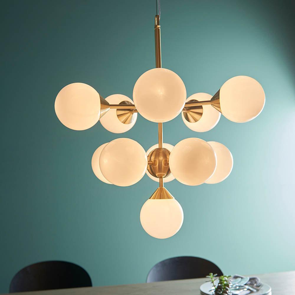 Endon Oscar 11 Brass Finish Light Pendant Ceiling Light-Ceiling Pendant Lights-Endon Lighting living room close up Tiffany Lighting Direct