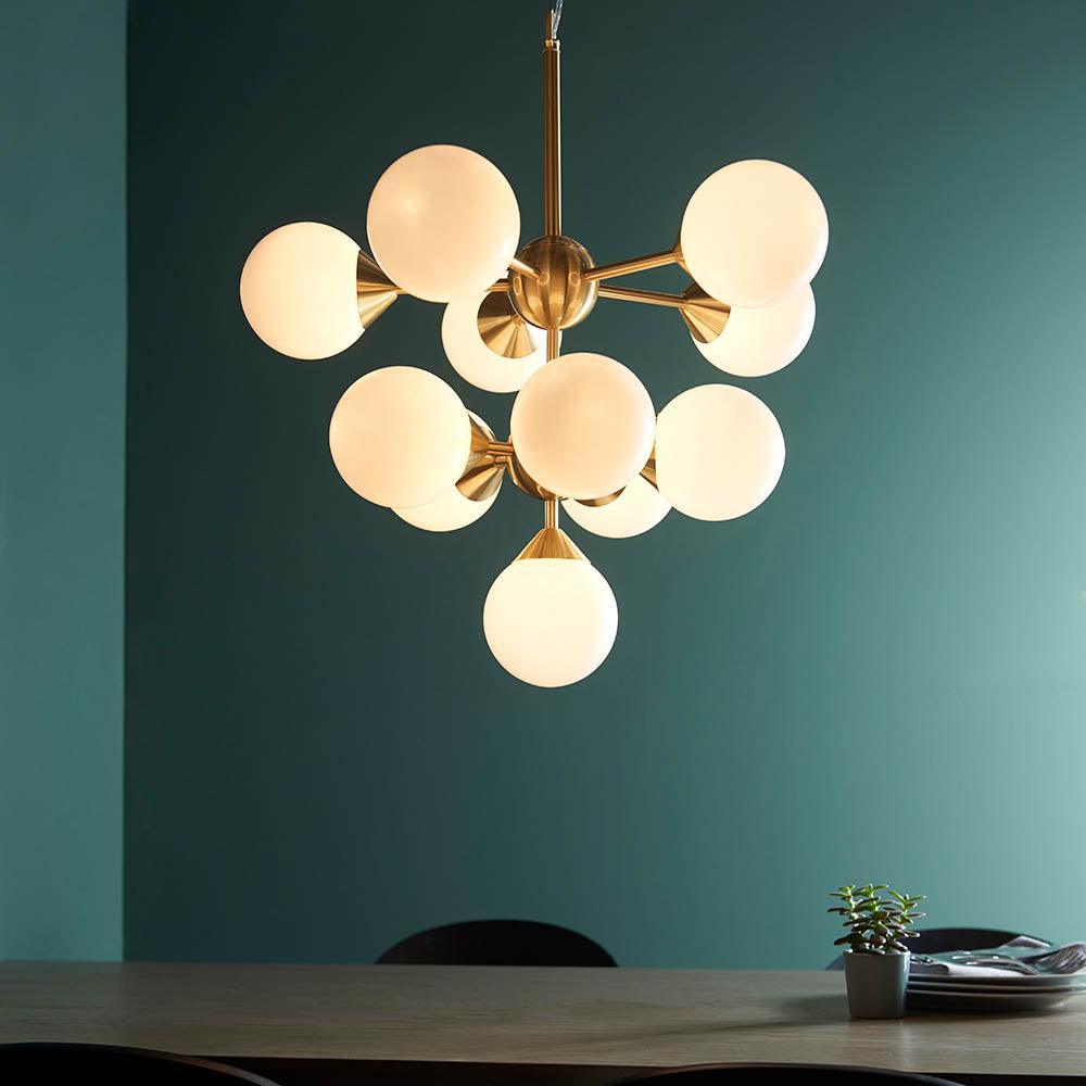 Endon Oscar 11 Brass Finish Light Pendant Ceiling Light-Ceiling Pendant Lights-Endon Lighting living room close. up unlit Tiffany Lighting Direct