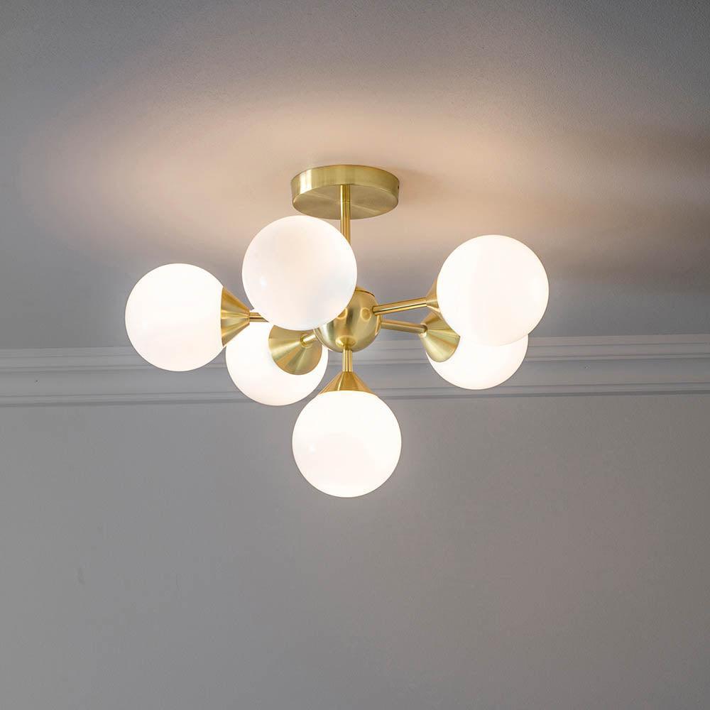 Endon Oscar 6 Light Brass Finish Semi Flush Ceiling Light Hallway close up