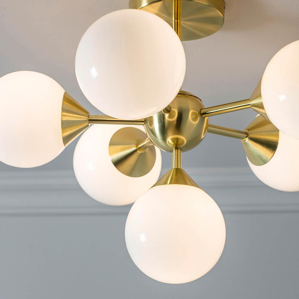 Endon Oscar 6 Light Brass Finish Semi Flush Ceiling Light Living room close up
