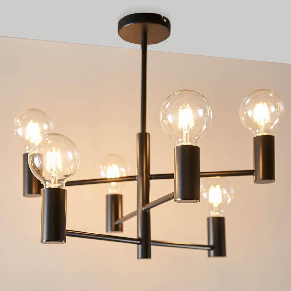 Studio 6lt Semi Flush Black Ceiling Light 76502 side Living Room Image 3