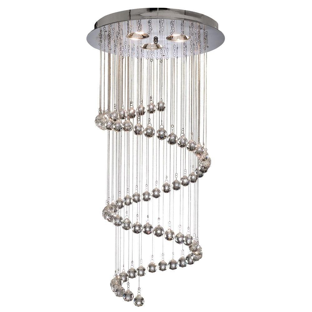 Hallway Chrome & Crystal Ball Cascading Ceiling Pendant-Ceiling Pendant Lights-1-Tiffany Lighting Direct