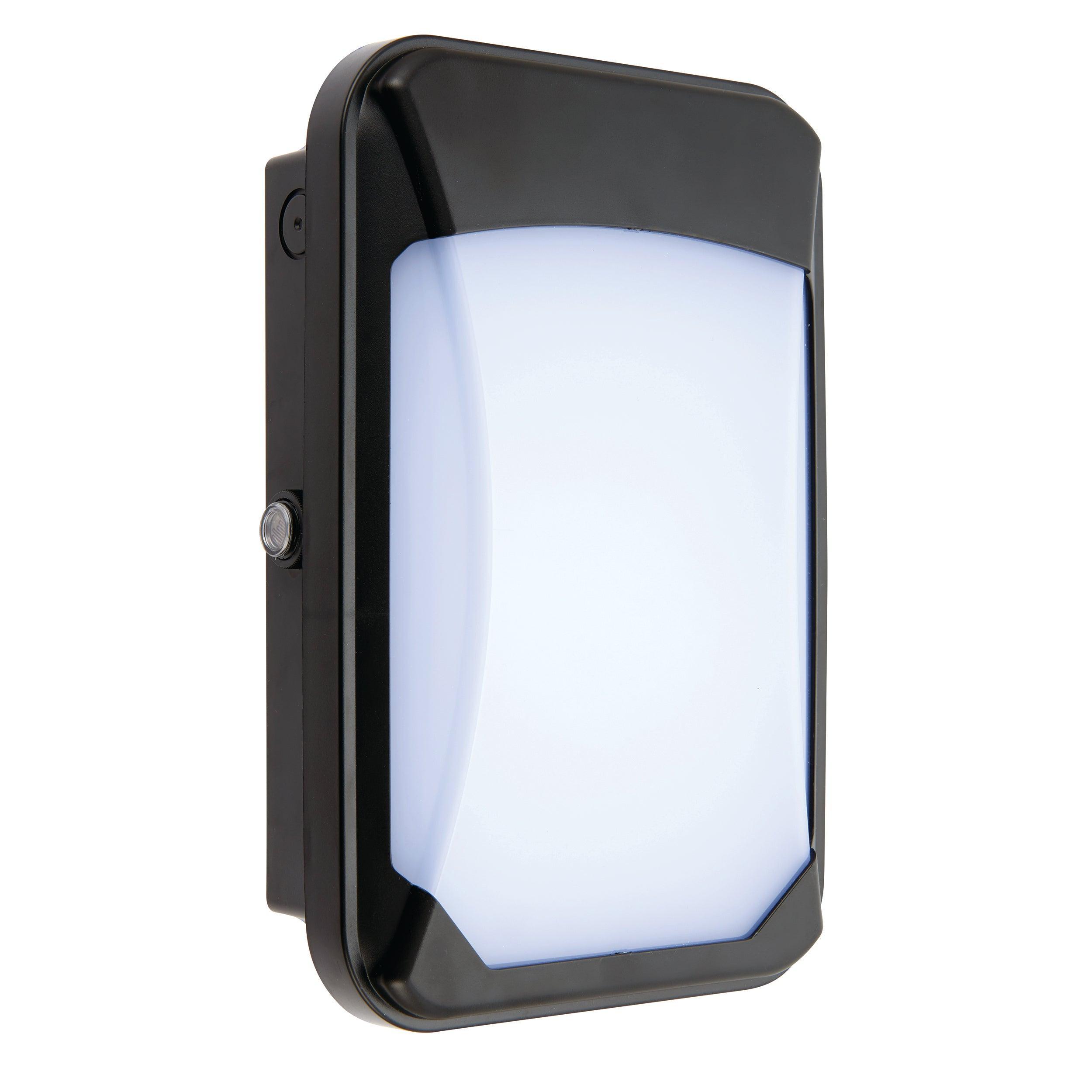 lucca black small led outdoor wall light ip65 with photocell sensorby Saxby Lighting, close up image