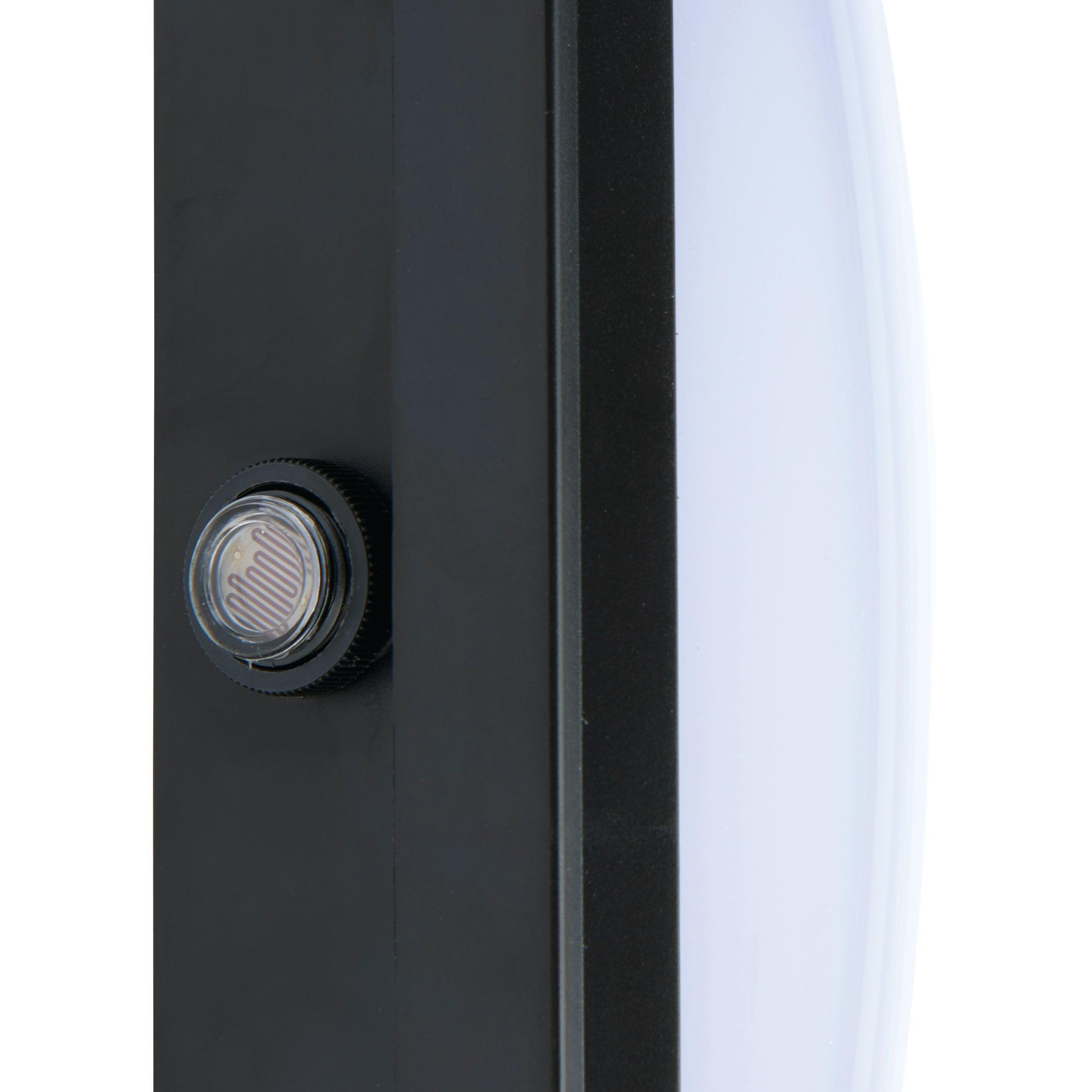 lucca black small led outdoor wall light ip65 with photocell sensor by saxby lighting, close up image 135