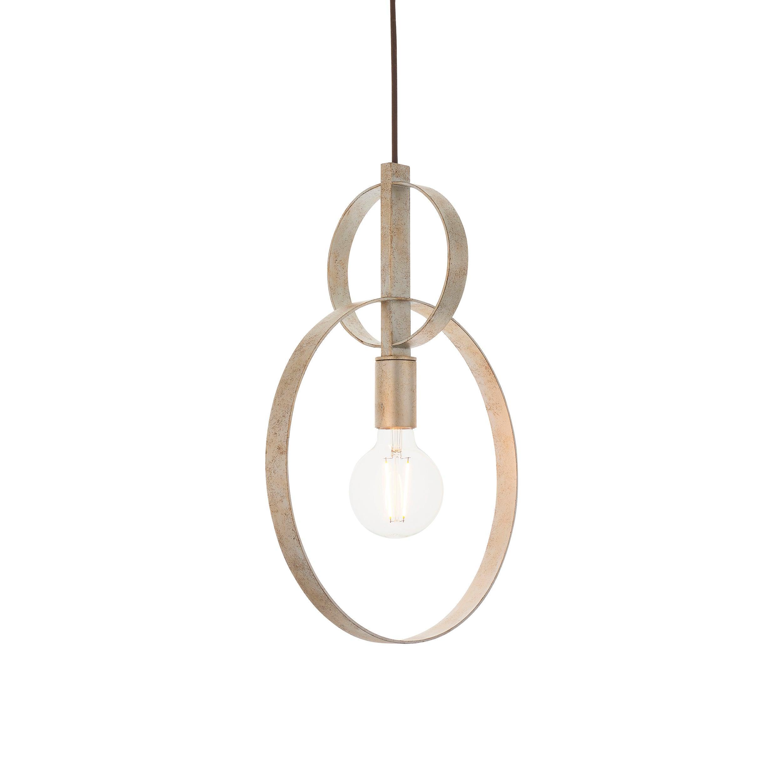 Norfolk Silver Leaf Double Hoop Ceiling Pendant Light-Ceiling Pendant Lights-Living Lights-1-Tiffany Lighting Direct