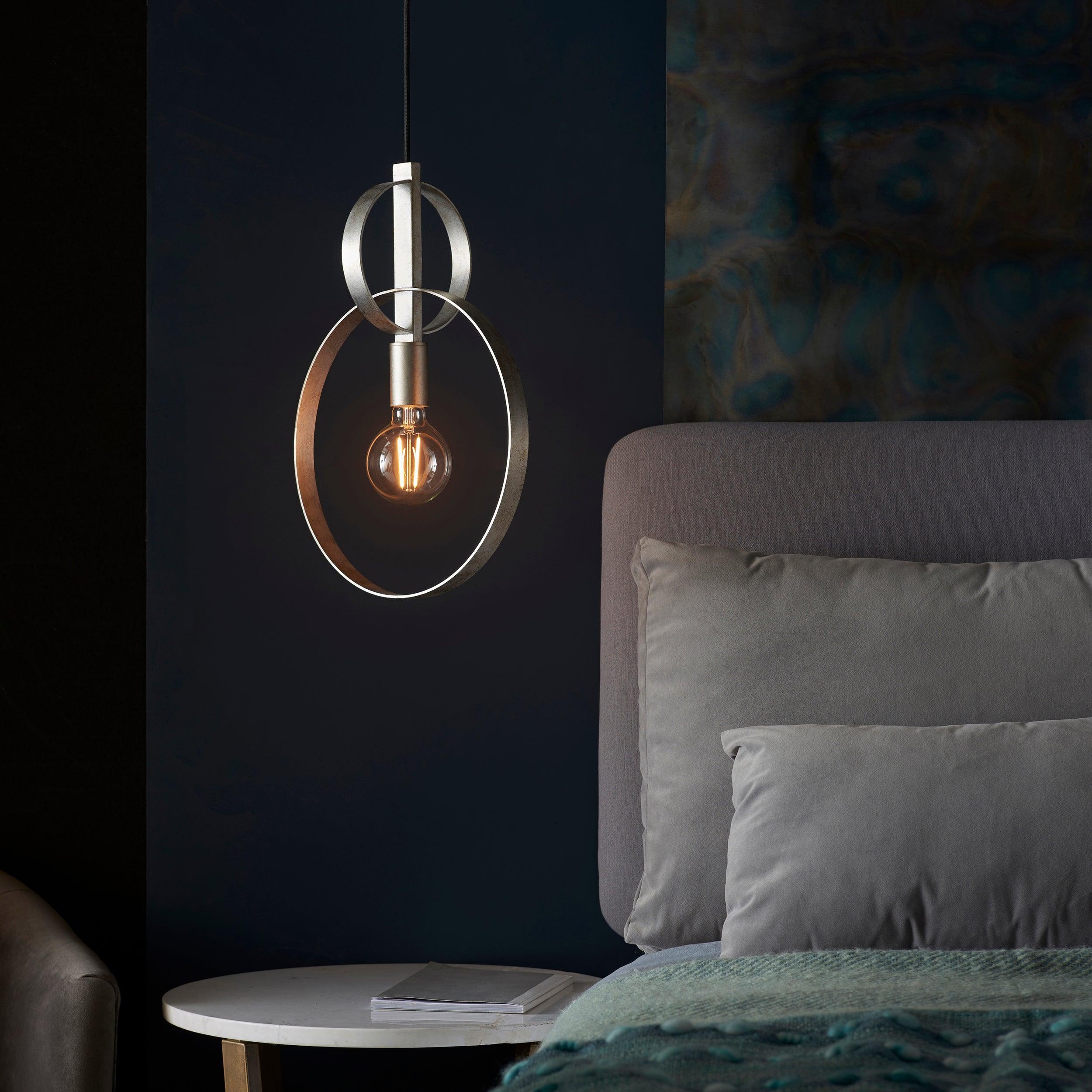 Norfolk Silver Leaf Double Hoop Ceiling Pendant Light-Ceiling Pendant Lights-Living Lights-2-Tiffany Lighting Direct