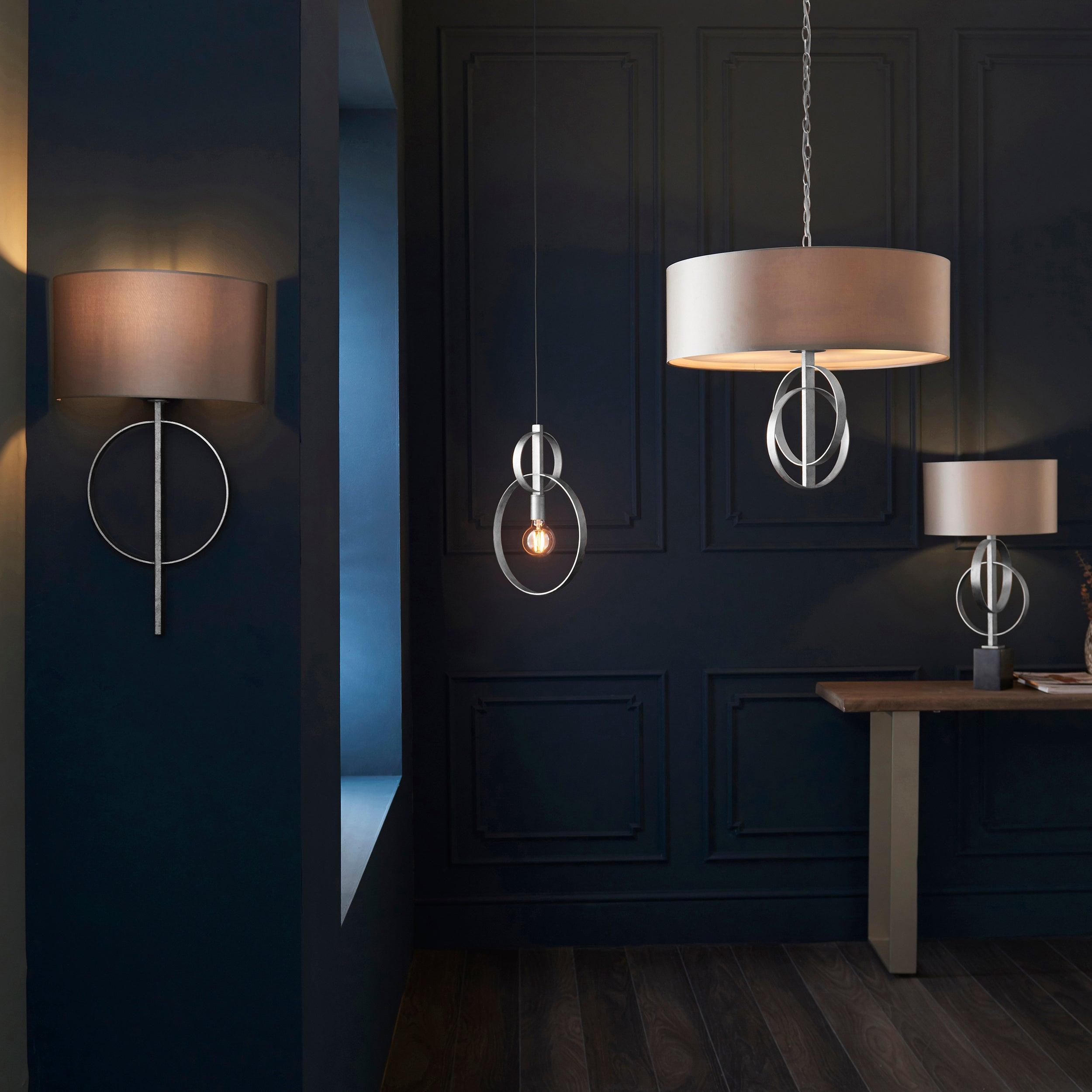 Norfolk Silver Leaf Double Hoop Ceiling Pendant Light-Ceiling Pendant Lights-Living Lights-7-Tiffany Lighting Direct