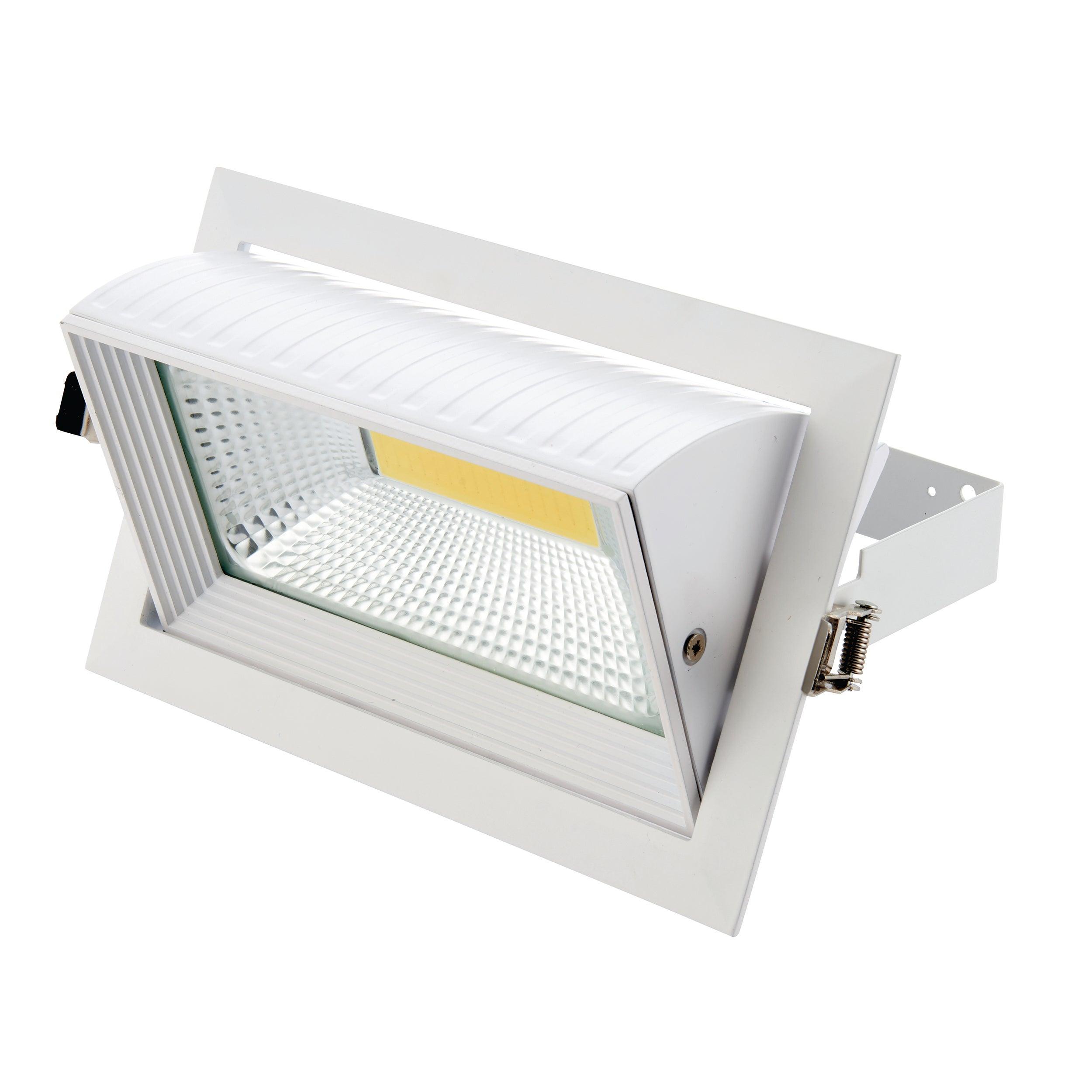 axial rectangular white adjustable recessed downlight 35wby Saxby Lighting, close up image