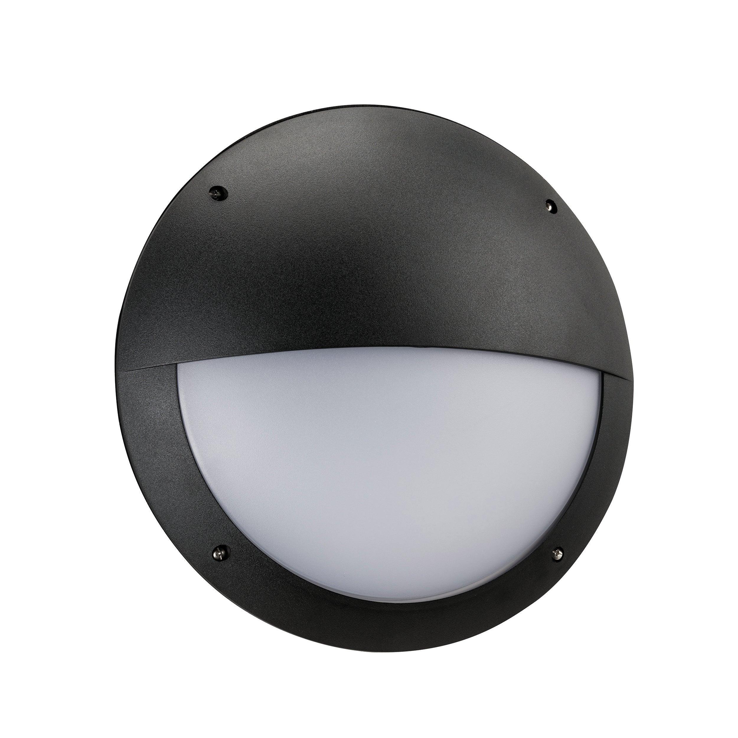 seran eyelid black bulkhead light with microwave sensor ip65 12wby Saxby Lighting, close up image
