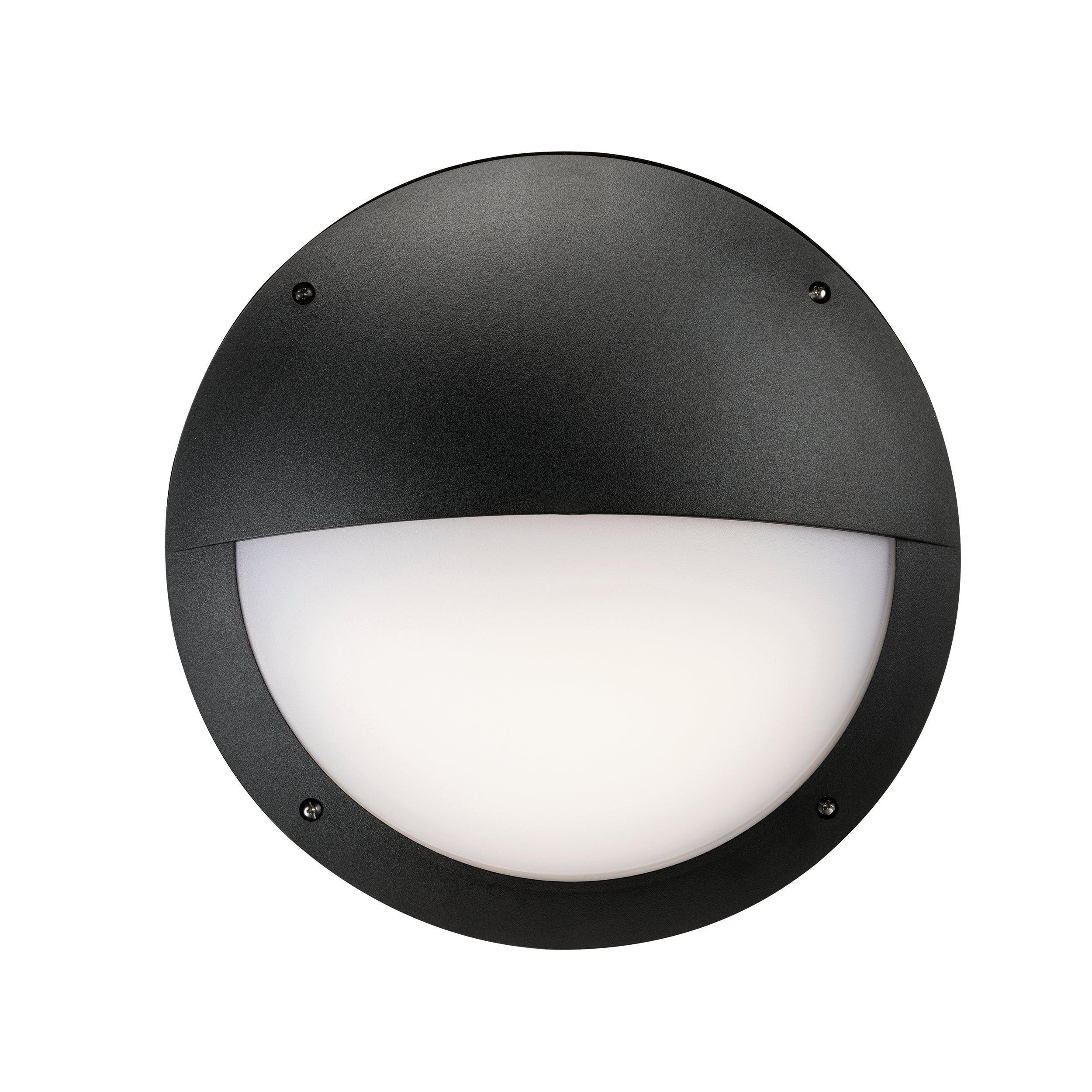 seran eyelid black bulkhead light with microwave sensor ip65 12w by saxby lighting, close up image 79