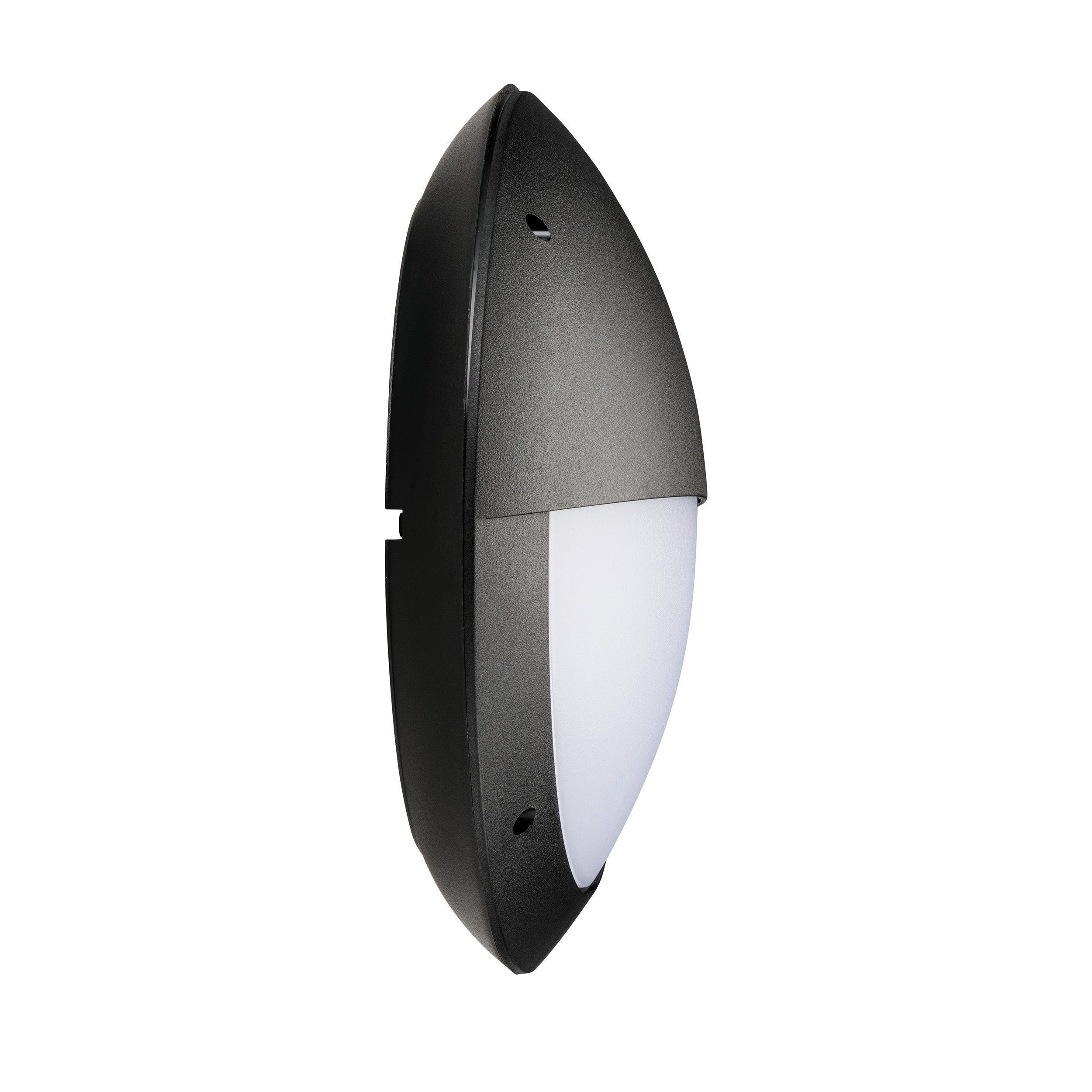 seran eyelid black bulkhead light with microwave sensor ip65 12w by saxby lighting, close up image 73