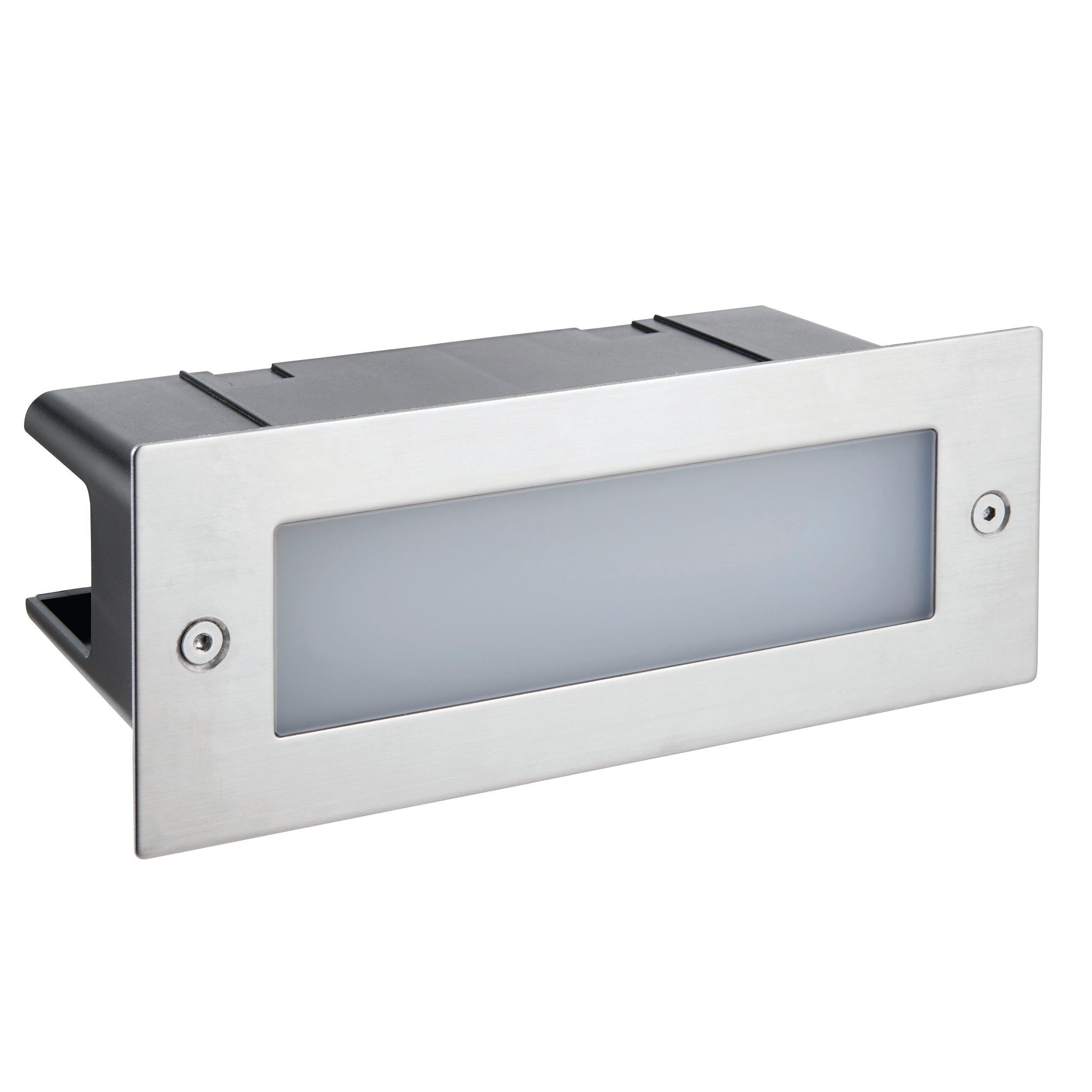 seina cool white led brick light ip44 3 5w silverby Saxby Lighting, close up image