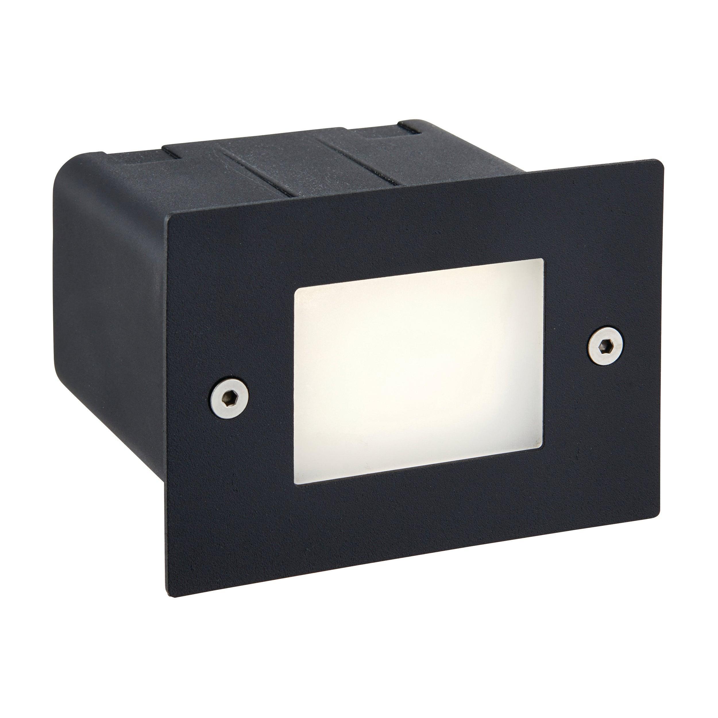 seina black led half brick light ip44 2w cool whiteby saxby lighting