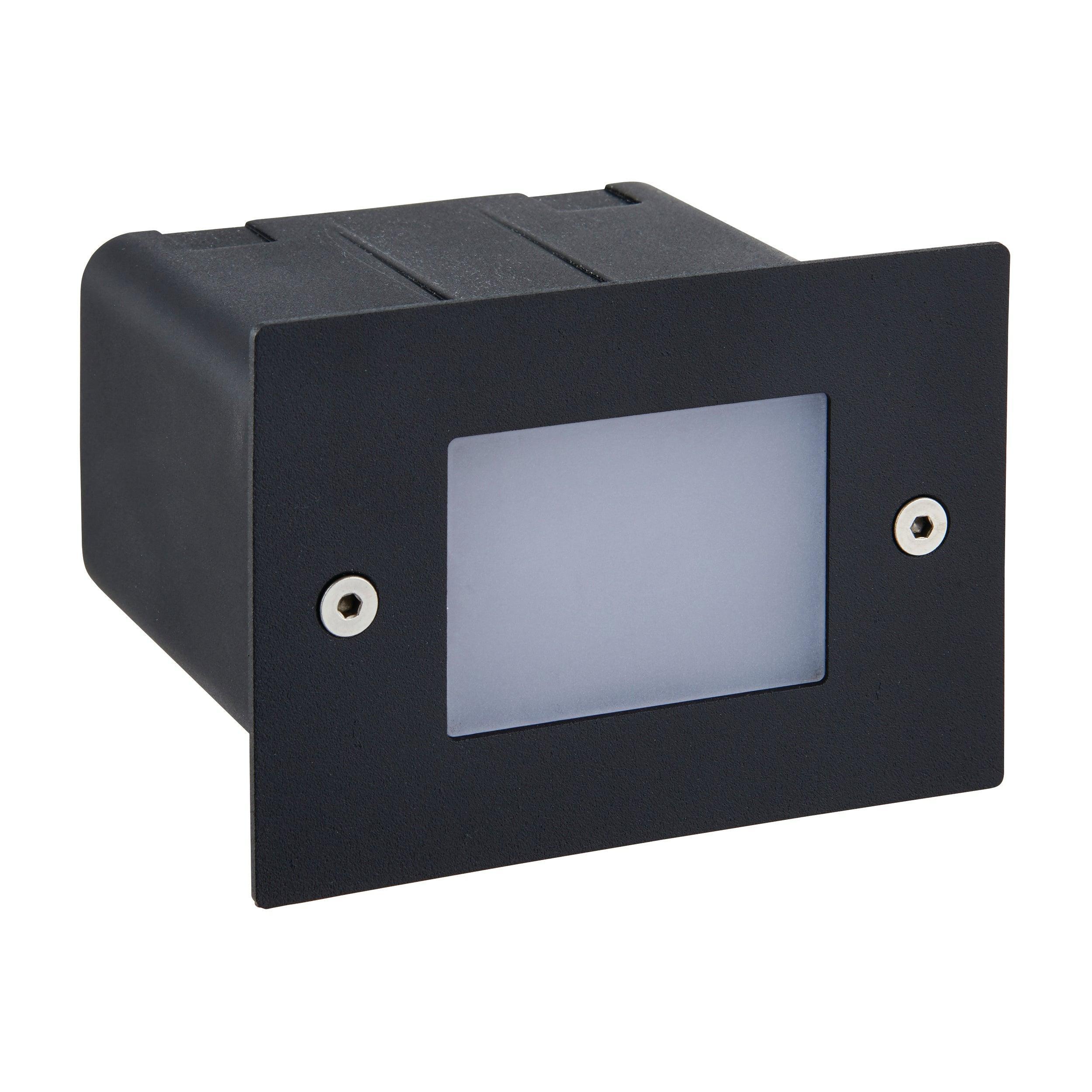 seina black led half brick light ip44 2w cool whiteby Saxby Lighting, close up image