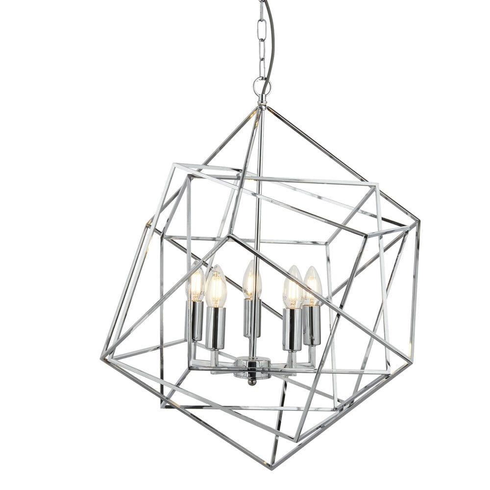 Cube 5 Light Chrome Geometric Cube Ceiling Pendant-Ceiling Pendant Lights-1-Tiffany Lighting Direct