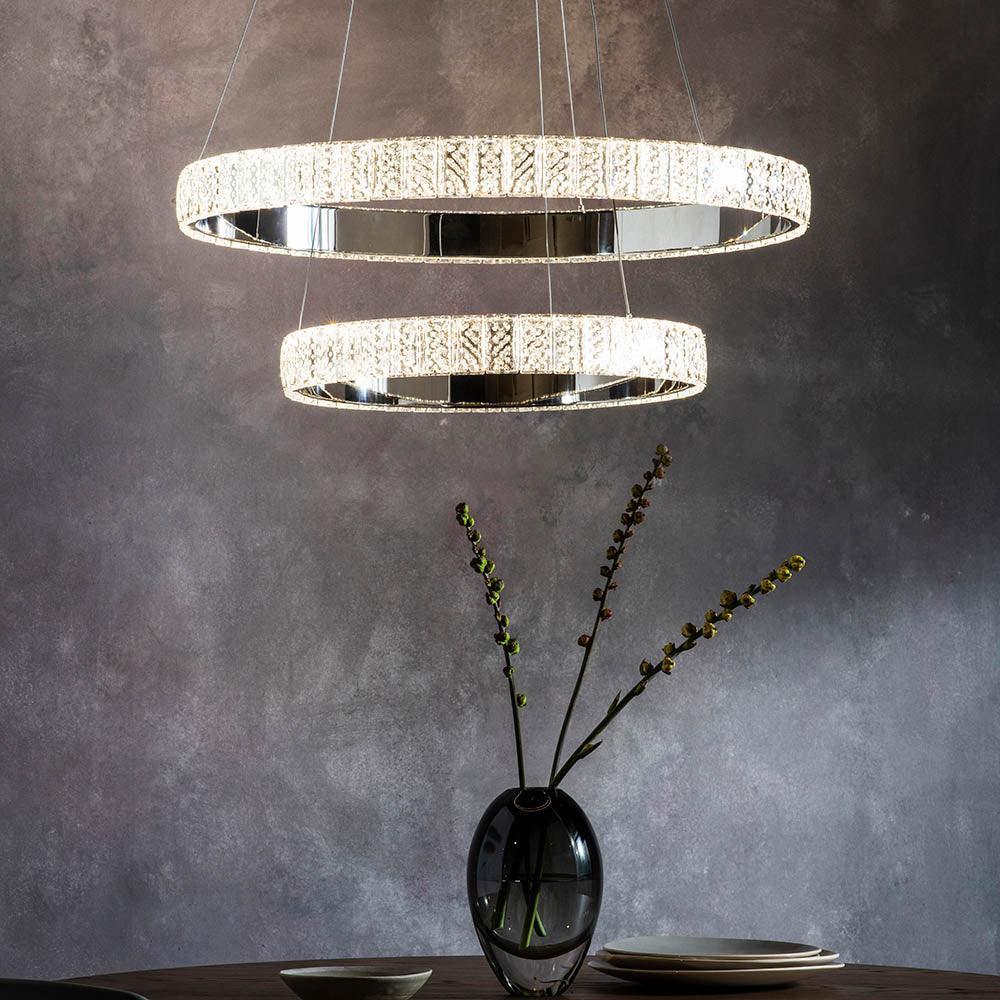 Endon Celeste 2 Light Chrome & Clear Crystal Pendant-Ceiling Pendant Lights-Endon Lighting living room close up Tiffany Lighting Direct