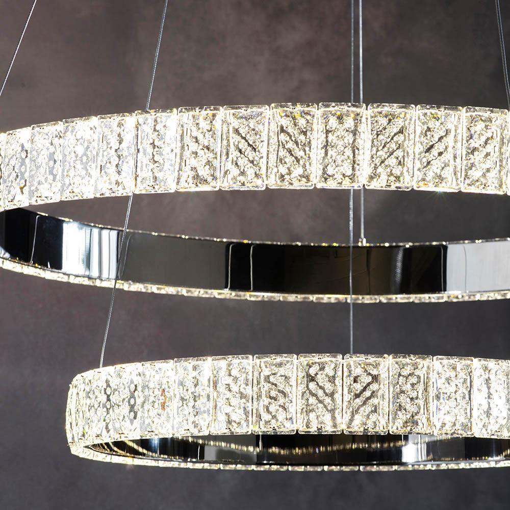 Endon Celeste 2 Light Chrome & Clear Crystal Pendant-Ceiling Pendant Lights-Endon Lighting living room close. up unlit Tiffany Lighting Direct