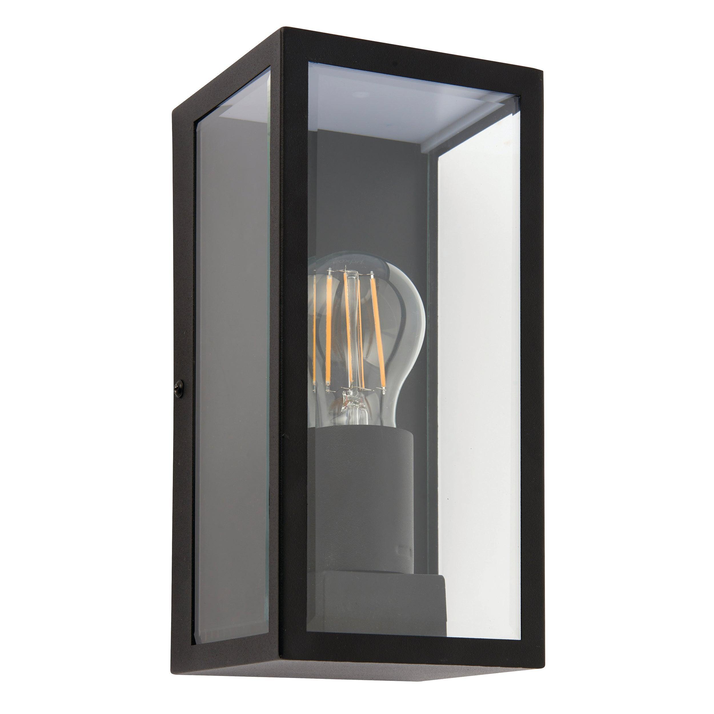 breton black outdoor wall light ip44 28wby Saxby Lighting, close up image