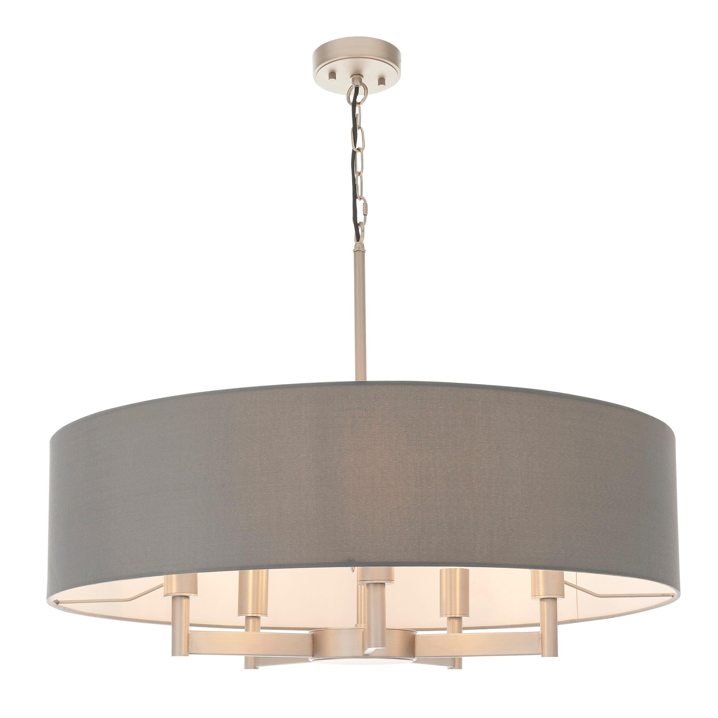 Clere 5 Light Nickel Pendant Ceiling Light - Grey Shade-Ceiling Pendant Lights-Living Lights Living Room Lighting Tiffany Lighting Direct