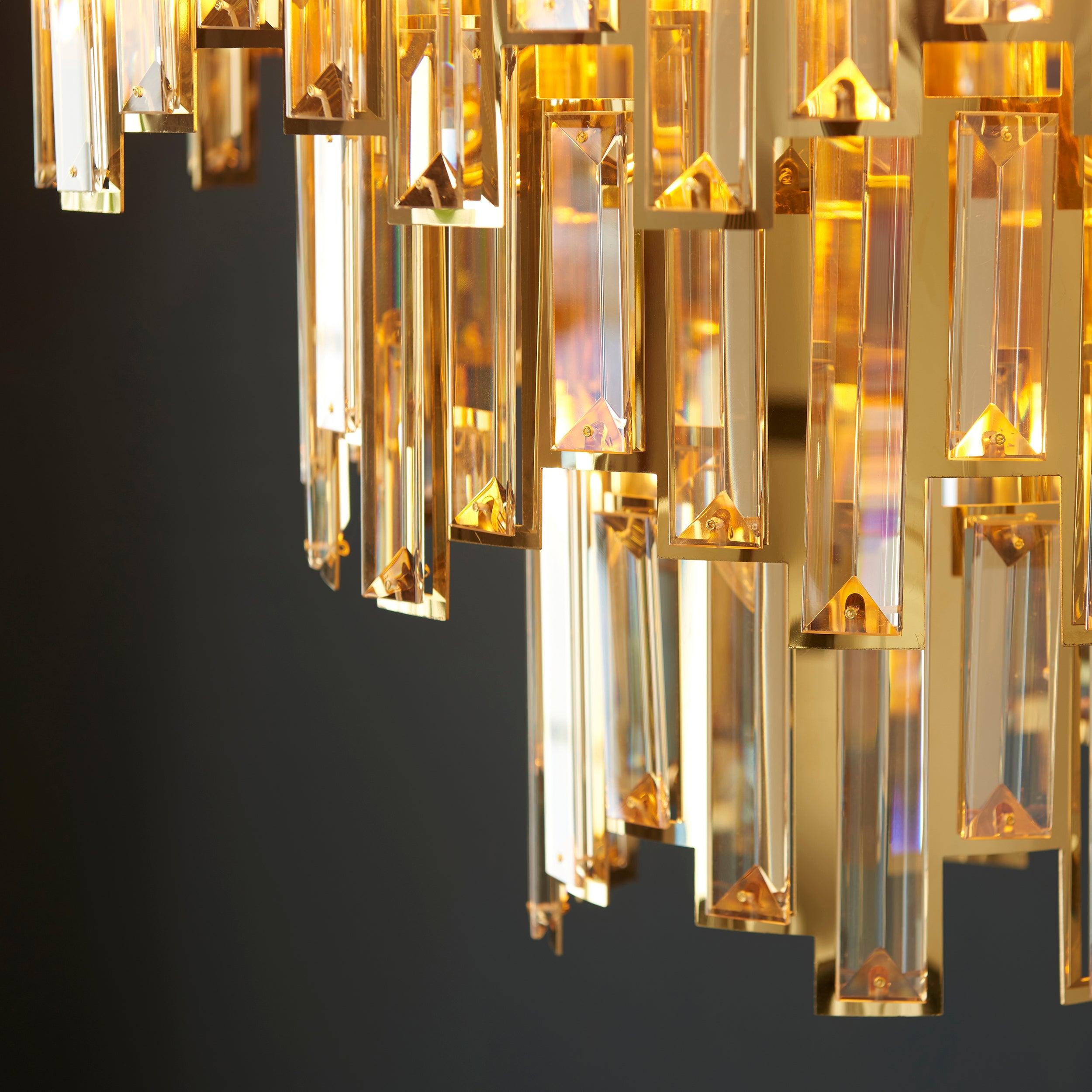 Aura 12 Light Gold & Champagne Crystal Ceiling Pendant-Ceiling Pendant Lights-Living Lights living room 2nd close upTiffany Lighting Direct