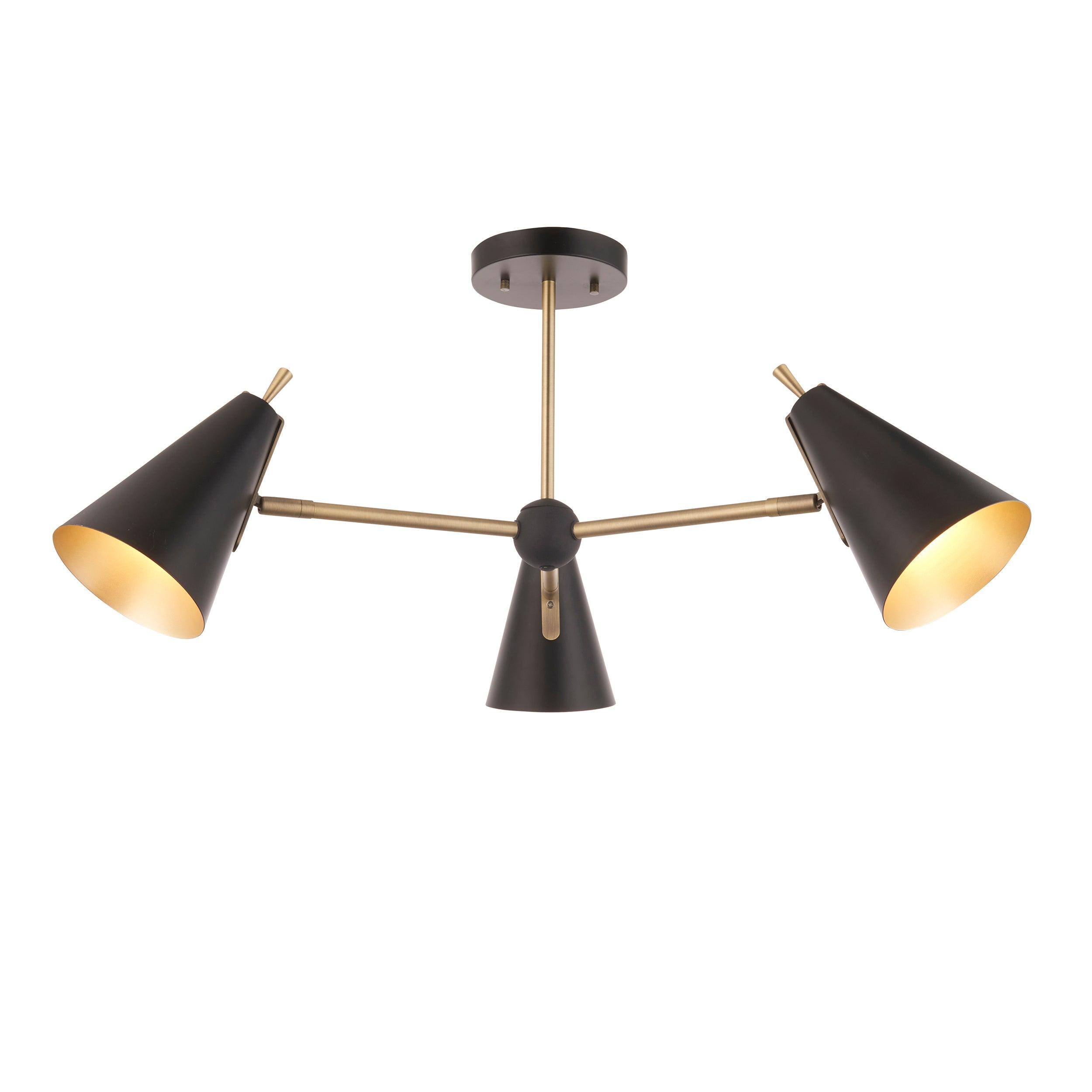Harlesden Black & Gold 3 Light Modern Ceiling living room Semi Flush Image 1