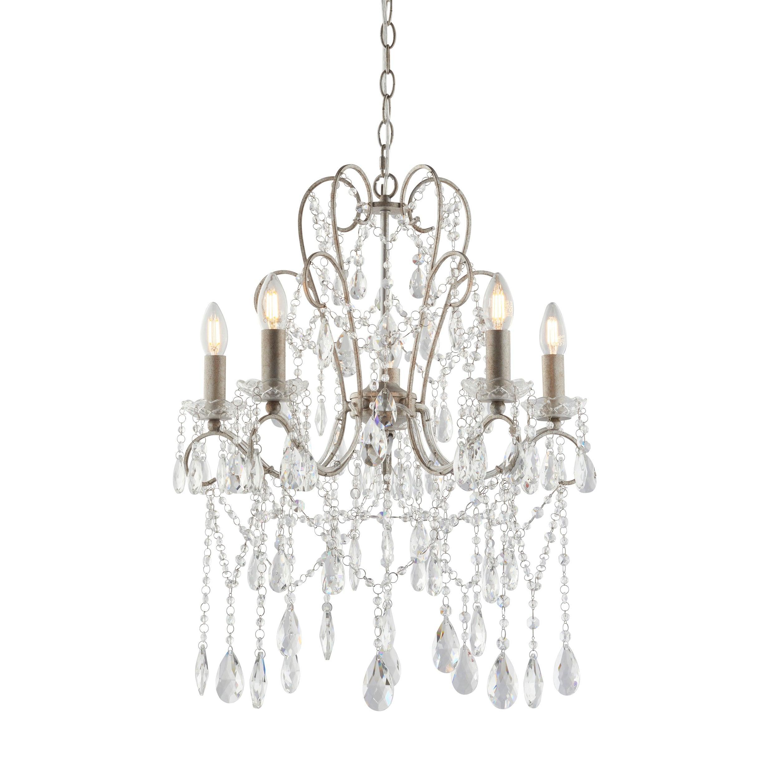 Paddington 5 Light Antique Silver & Crystal Glass Pendant-Ceiling Pendant Lights-Living Lights Living Room Lighting Tiffany Lighting Direct