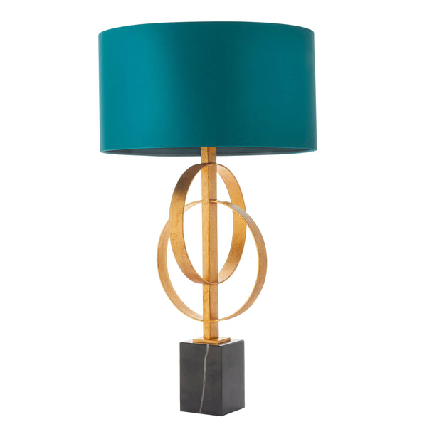 Norfolk Gold Table Lamp With Black Marble Base - Teal Shade-Living Lights-Living-Room-Tiffany Lighting Direct-[image-position]