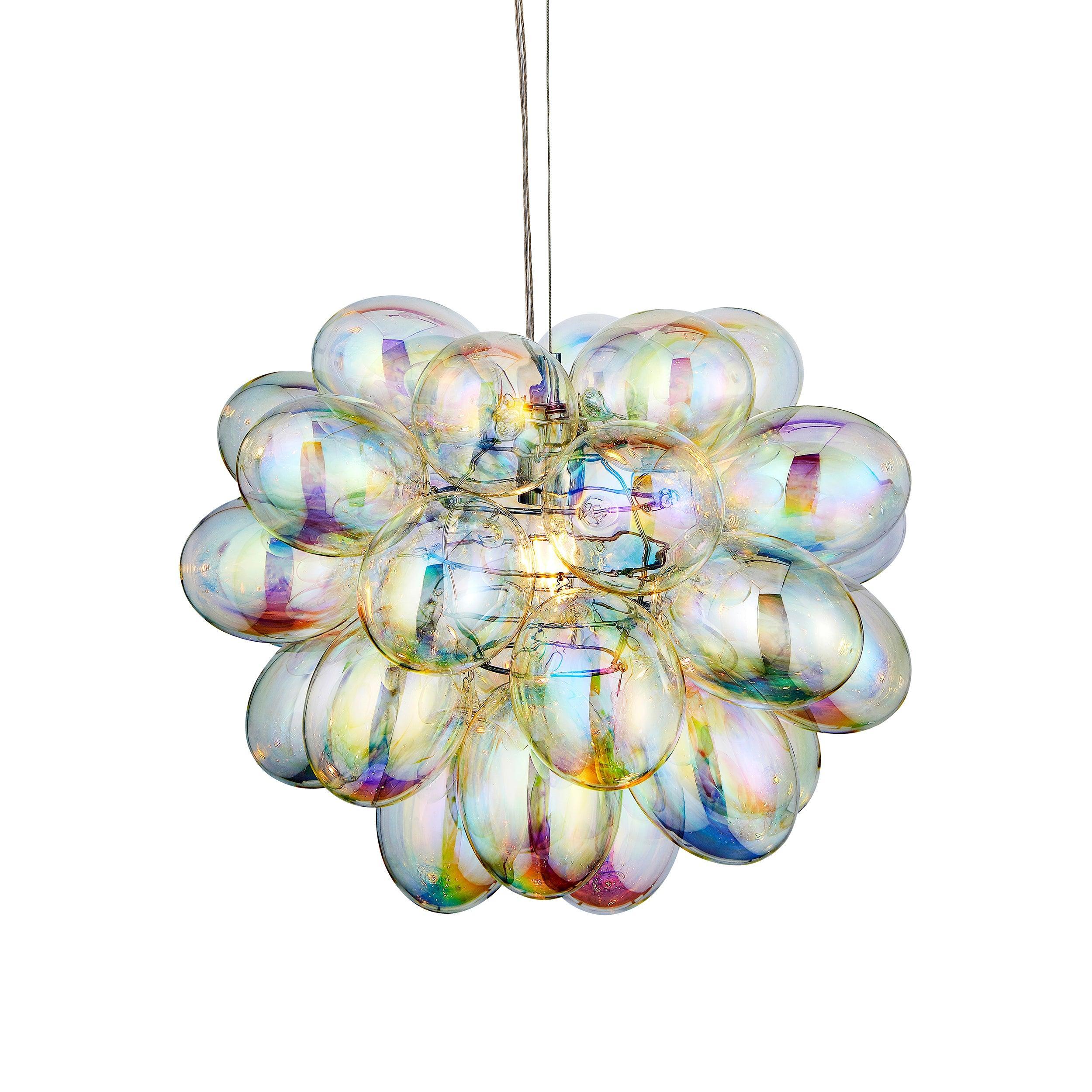 Infinity 1 Light Pendant - Chrome & Iridescent Glass Shades-Ceiling Pendant Lights-Endon Lighting Living Room Lighting Tiffany Lighting Direct