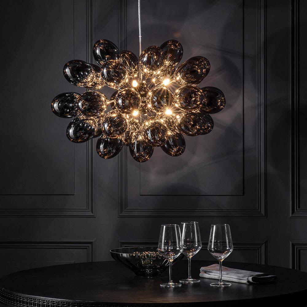 Endon Infinity 8 Light Black Chrome Pendant Ceiling Light-Ceiling Pendant Lights-Endon Lighting living room close up Tiffany Lighting Direct