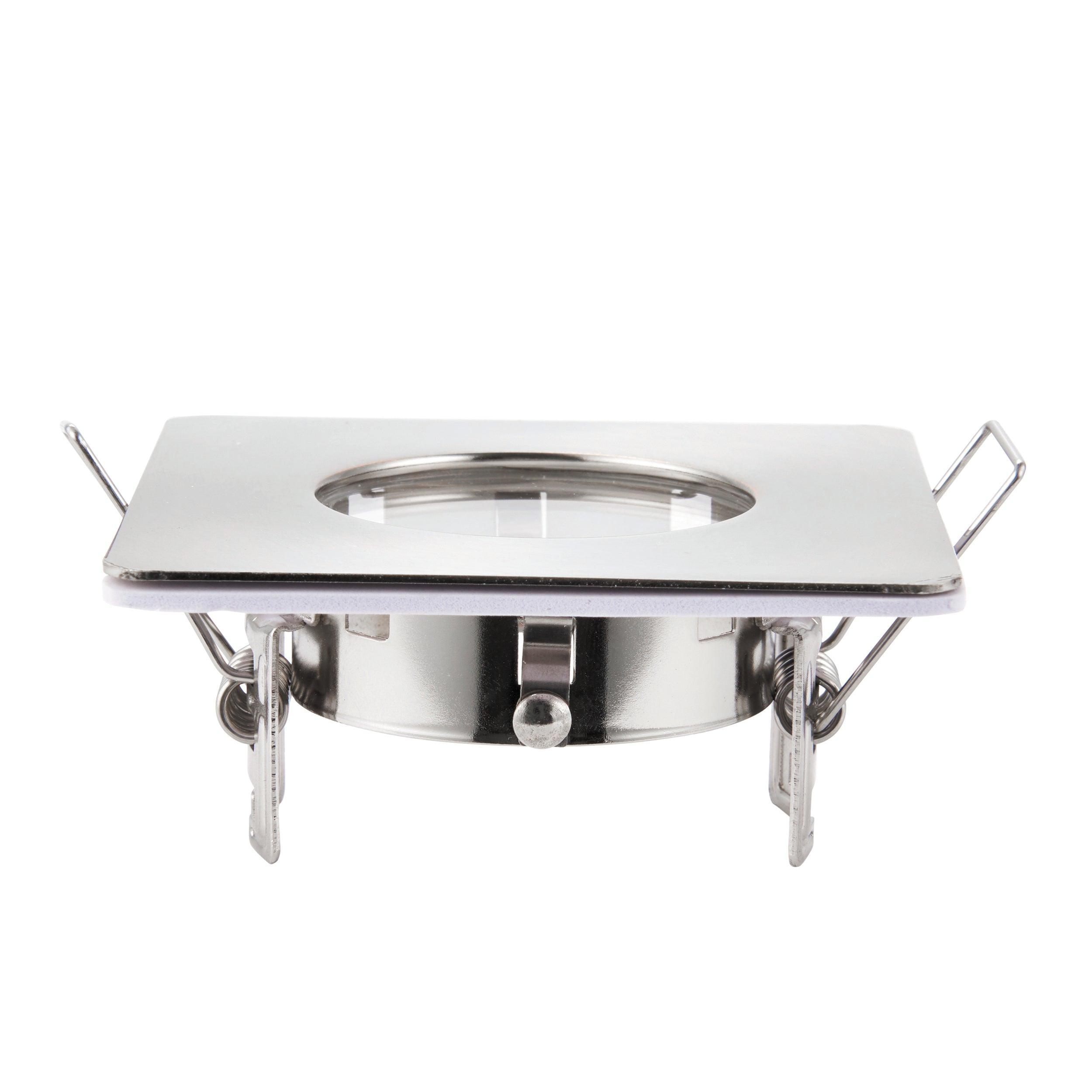 speculo brushed chrome square recessed light ip65 50w by saxby lighting, close up image 358