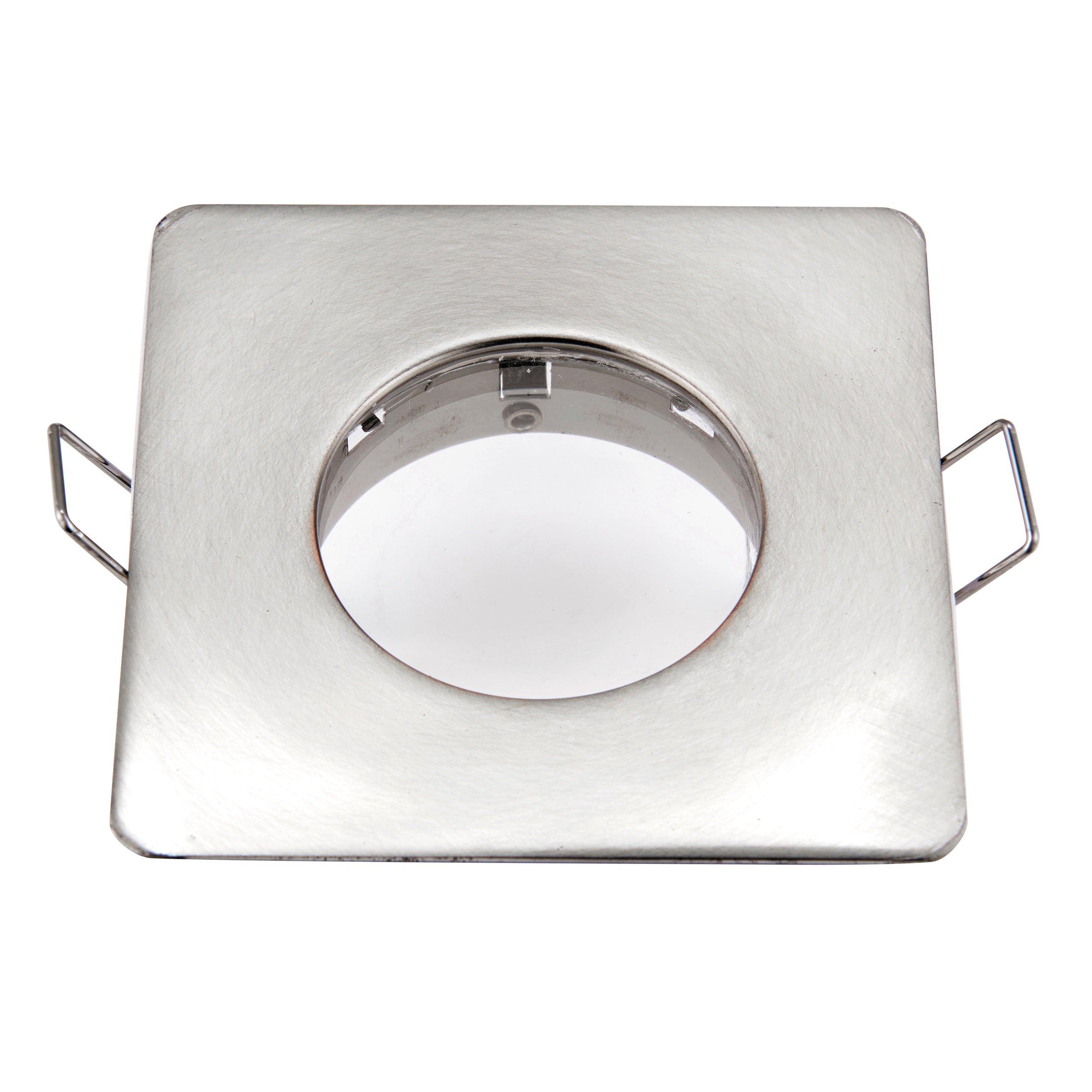 speculo brushed chrome square recessed light ip65 50w by saxby lighting, close up image 311