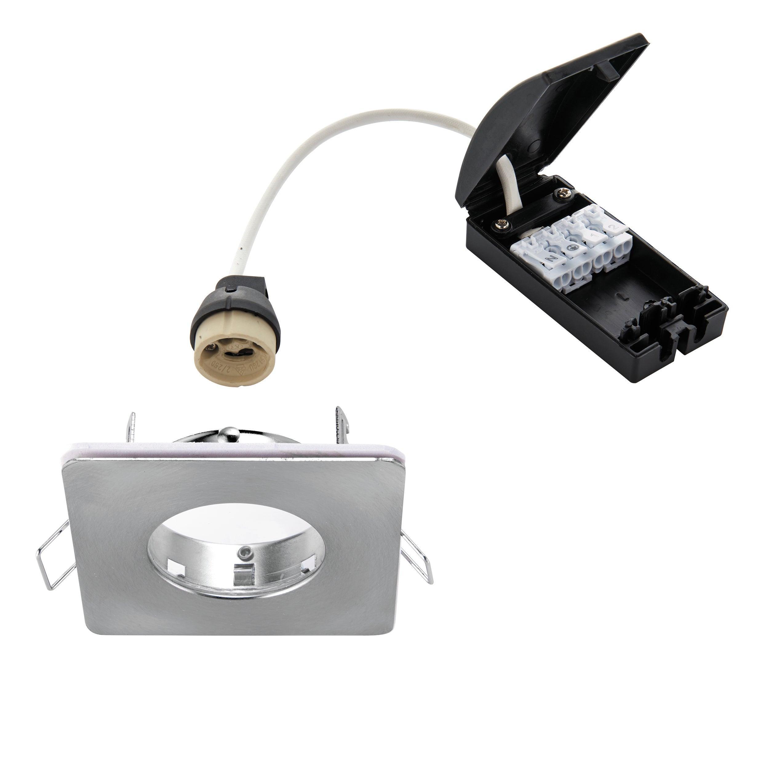 speculo brushed chrome square recessed light ip65 50w by saxby lighting, close up image 271