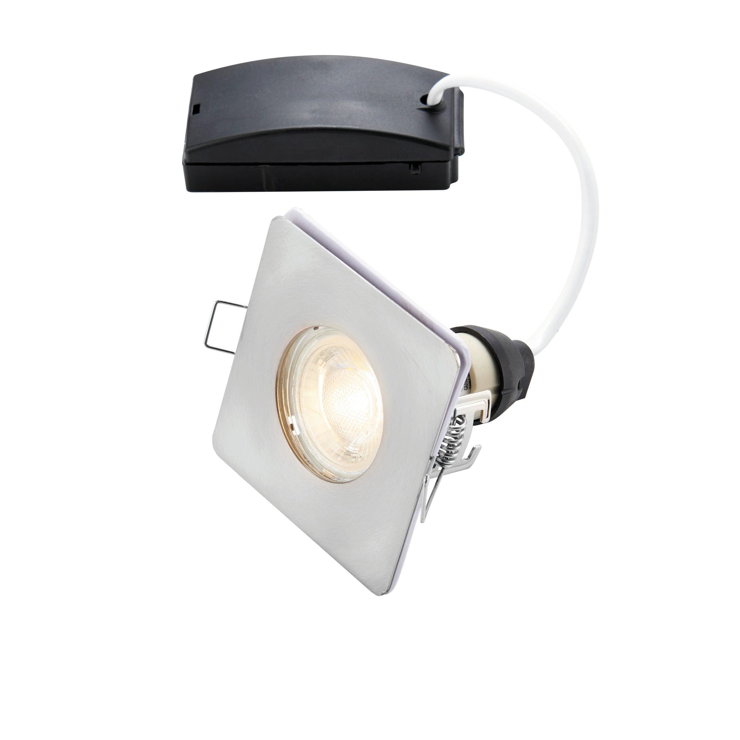 speculo brushed chrome square recessed light ip65 50w by saxby lighting, close up image 217