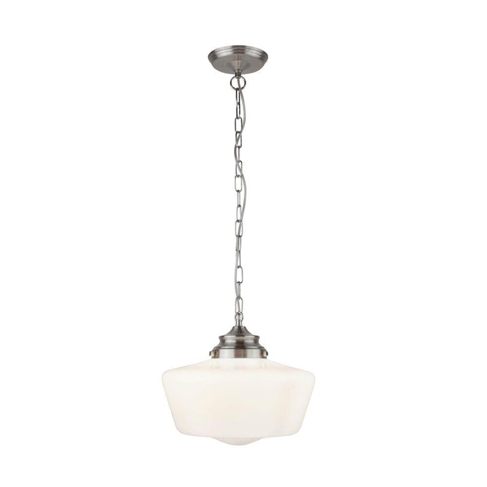 School House Chrome Ceiling Pendant With Opal Glass-Ceiling Pendant Lights-1-Tiffany Lighting Direct