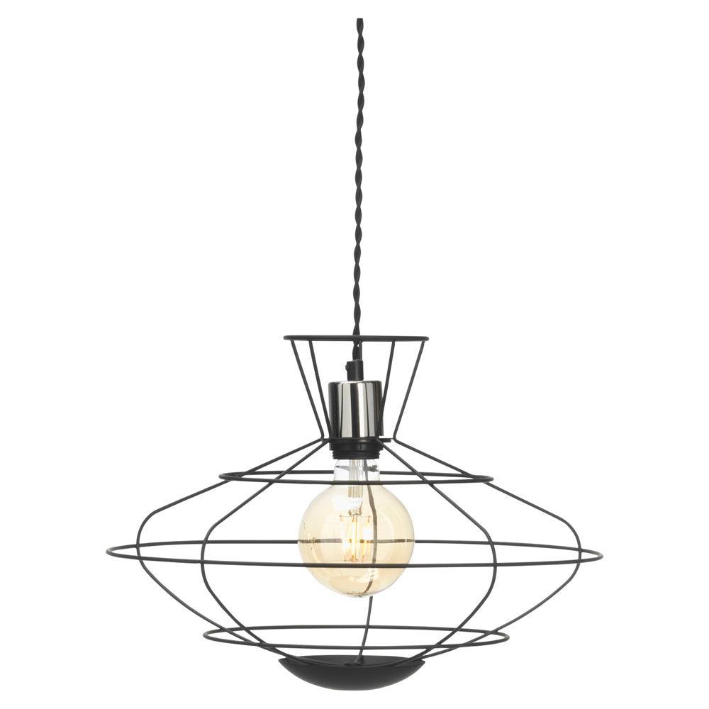 Hudson Pendant Chrome & Black Caged Ceiling Pendant-Ceiling Pendant Lights-Oaks Lighting-1-Tiffany Lighting Direct