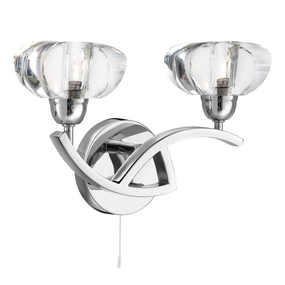 sculptured ice ii 2 lt chrome glass wall light pull switch
