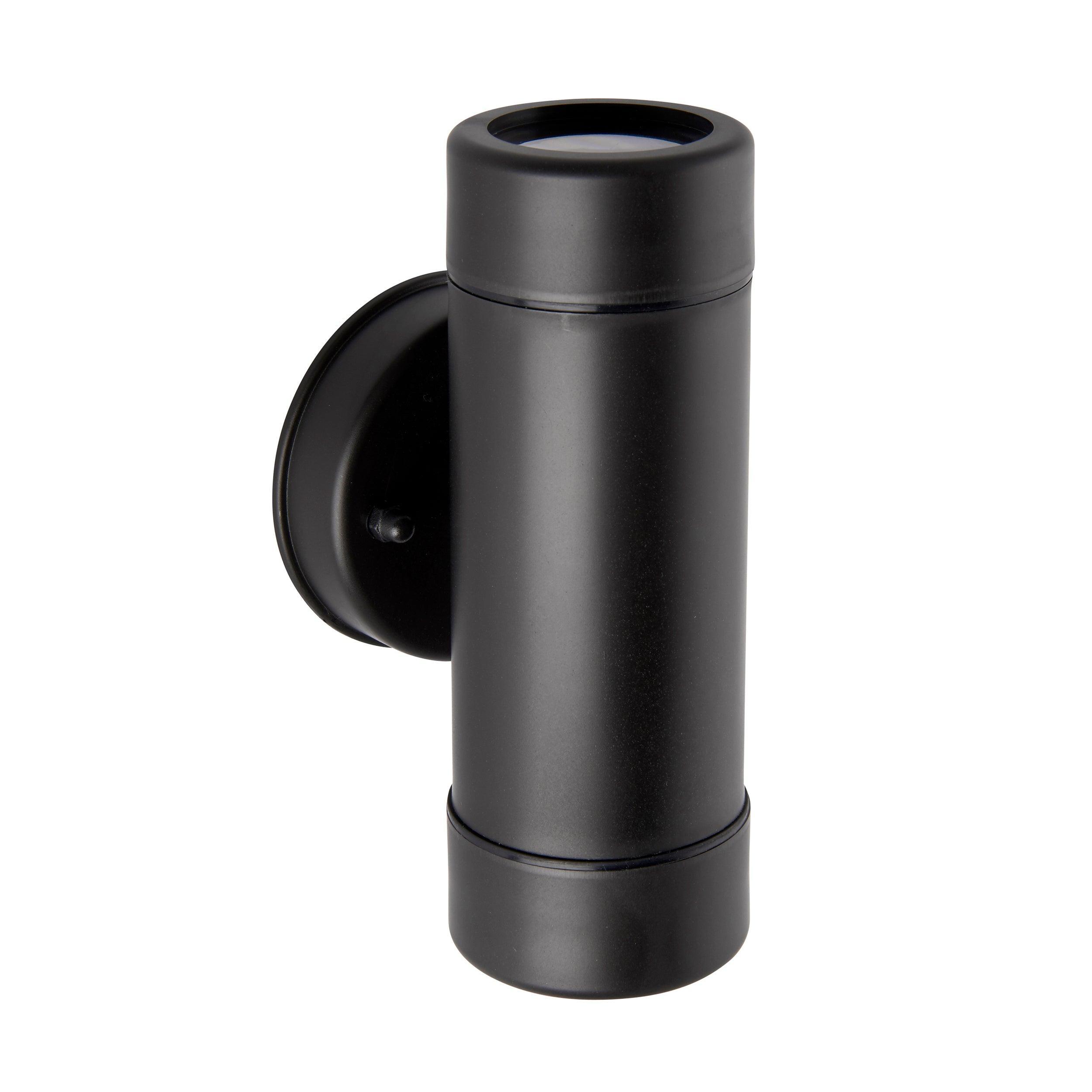 icarus 2 light black outdoor wall light ip44 7wby Saxby Lighting, close up image