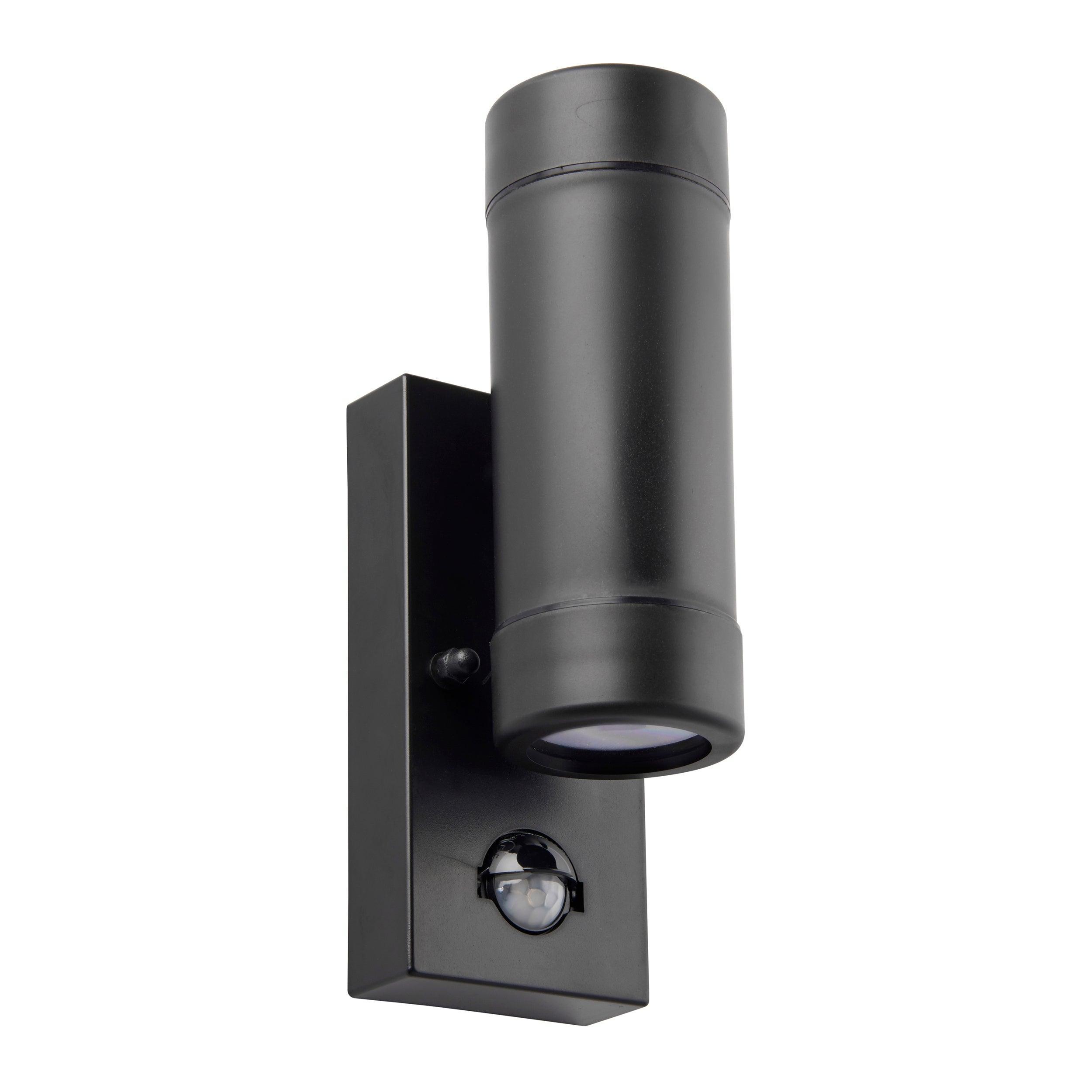 icarus pir 2 light black outdoor wall light ip44 7wby saxby lighting