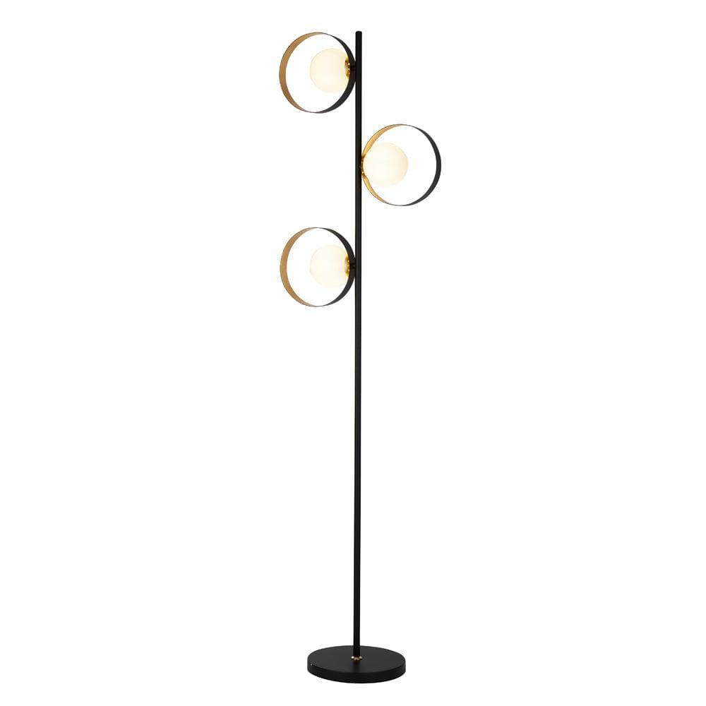 Orbital 3 Light Black And Gold Floor Lamp - Opal Glass by 1