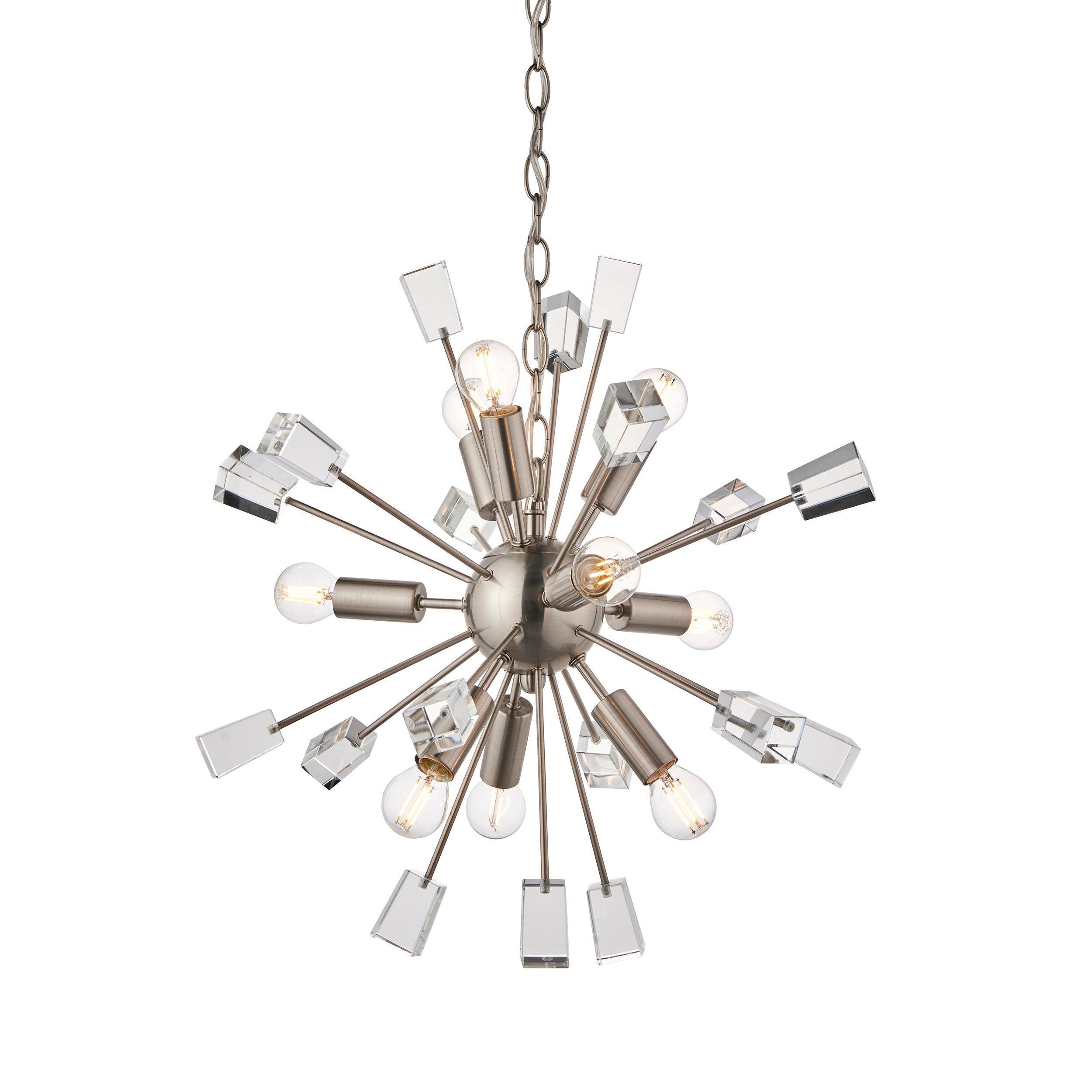 Endon Miro 9 Light Satin Nickel Pendant Ceiling Light-Ceiling Pendant Lights-Endon Lighting Living Room Lighting Tiffany Lighting Direct