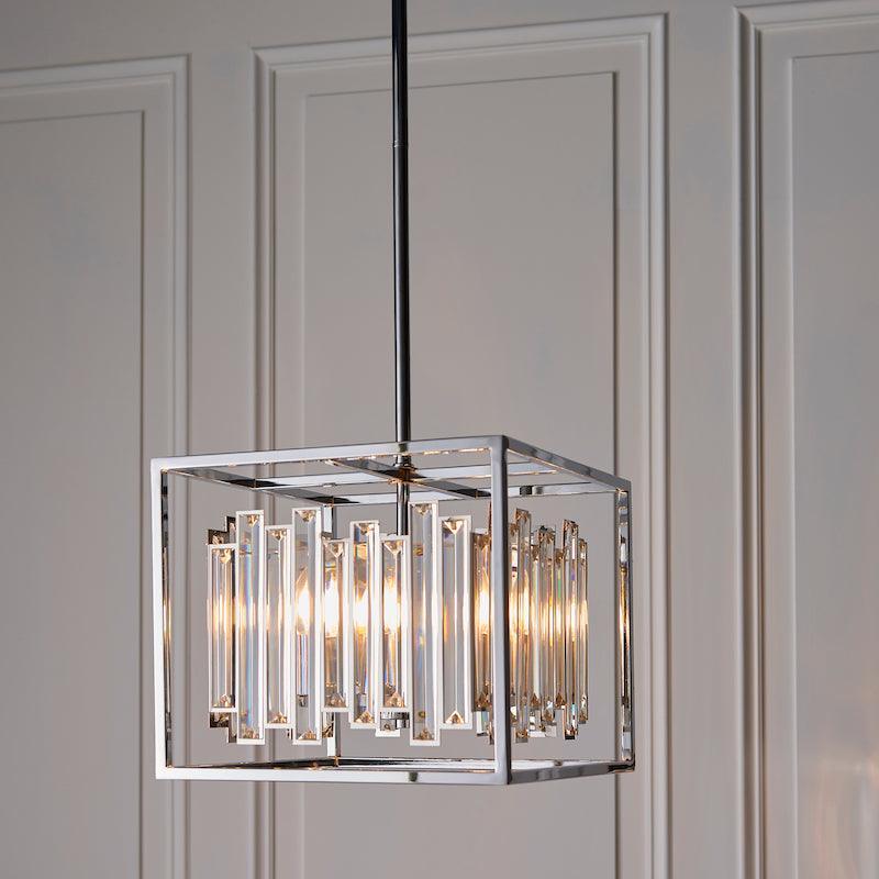 Endon Acadia 4 Light Chrome & Crystal Pendant Light-Ceiling Pendant Lights-Endon Lighting Living Room Lighting Tiffany Lighting Direct