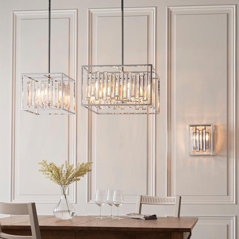 Endon Acadia 4 Light Chrome & Crystal Pendant Light-Ceiling Pendant Lights-Endon Lighting Living Room Wide Shot Lighting Tiffany Lighting Direct