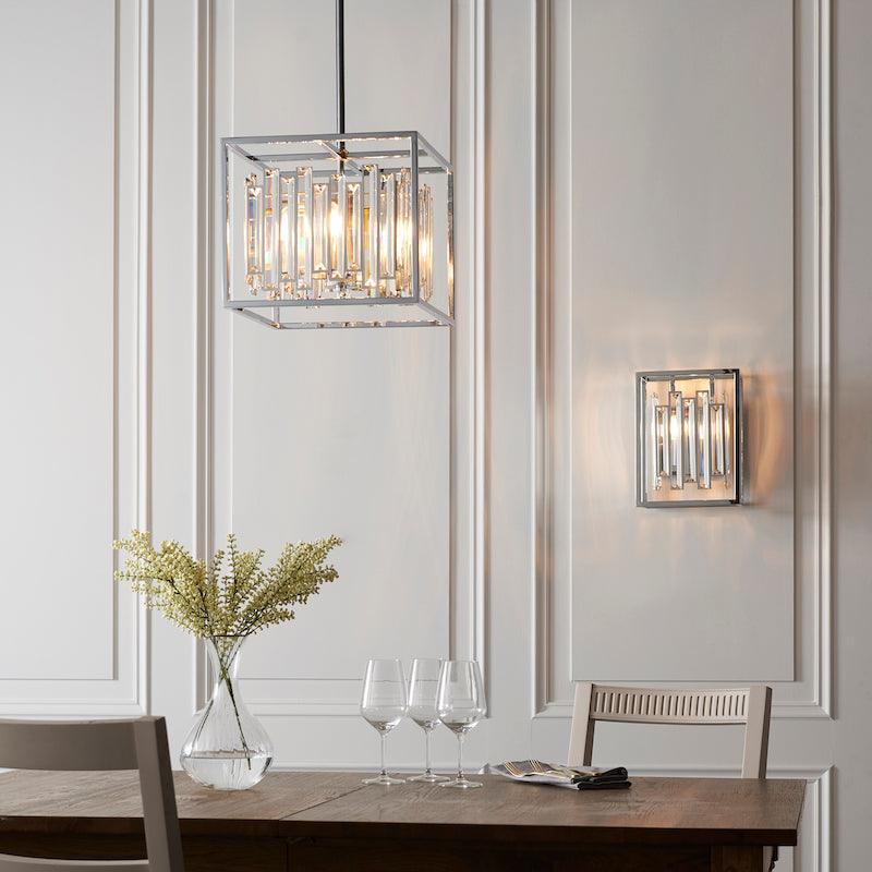 Endon Acadia 4 Light Chrome & Crystal Pendant Light-Ceiling Pendant Lights-Endon Lighting living room 2nd close upTiffany Lighting Direct