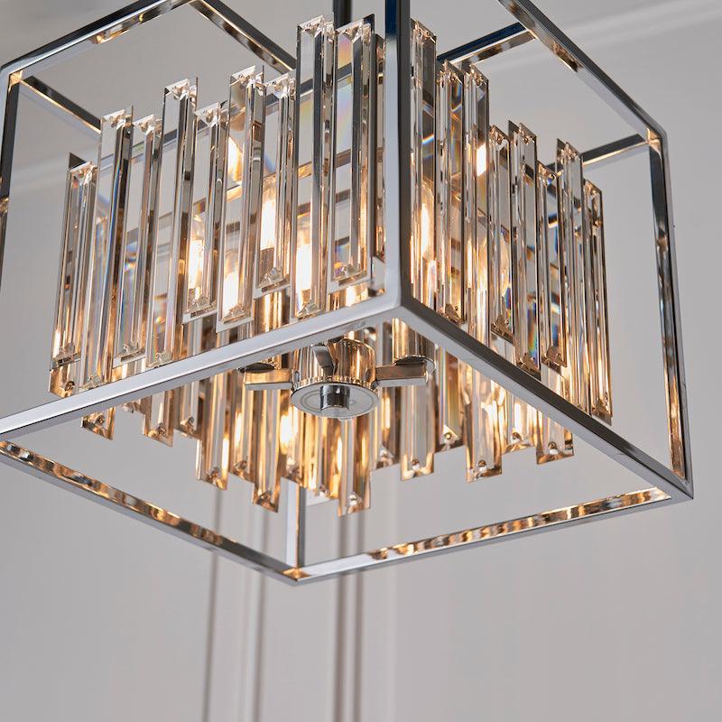 Endon Acadia 4 Light Chrome & Crystal Pendant Light-Ceiling Pendant Lights-Endon Lighting Hallway Lighting Close upTiffany Lighting Direct